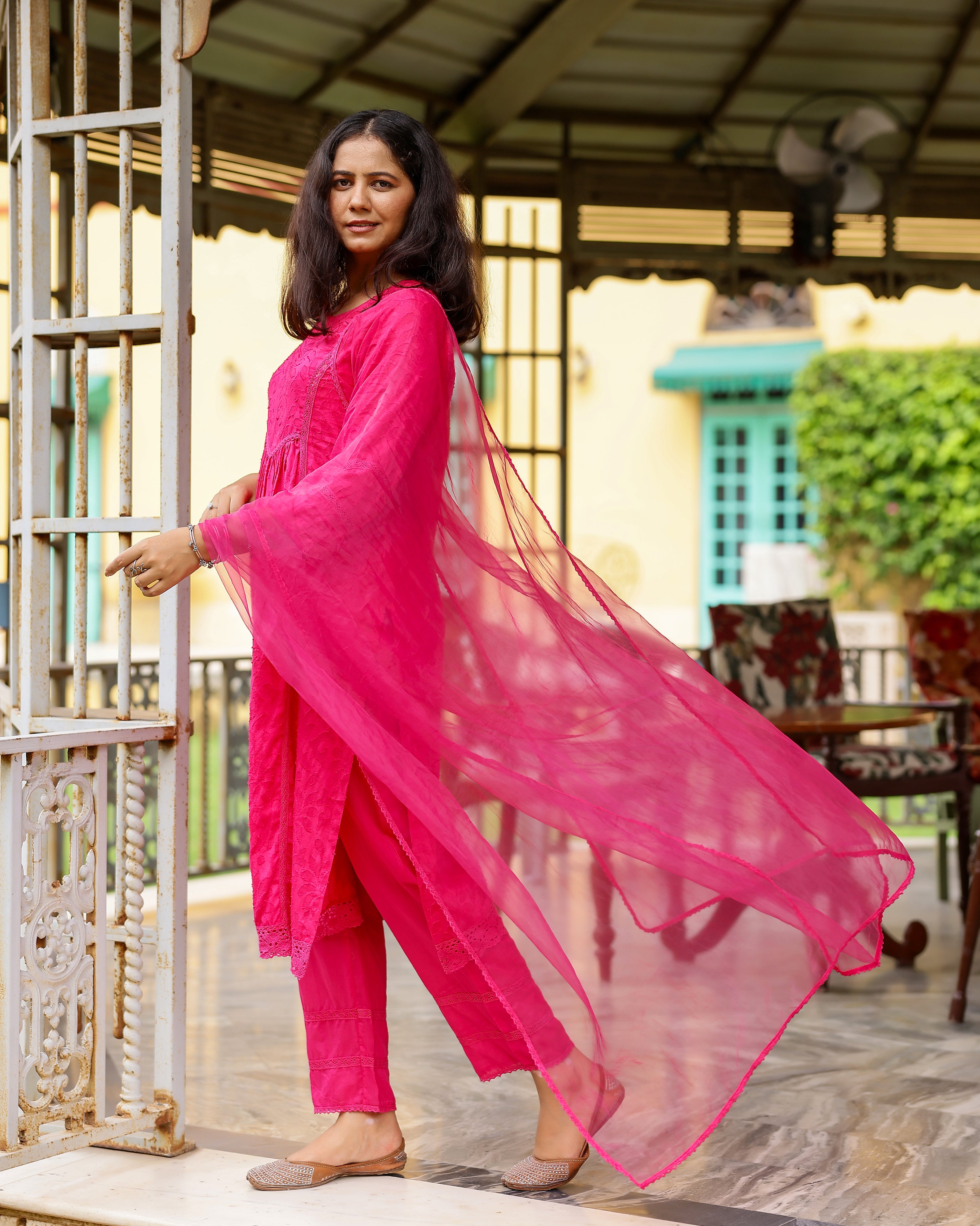 Magenta Dobby Cotton Suit Set