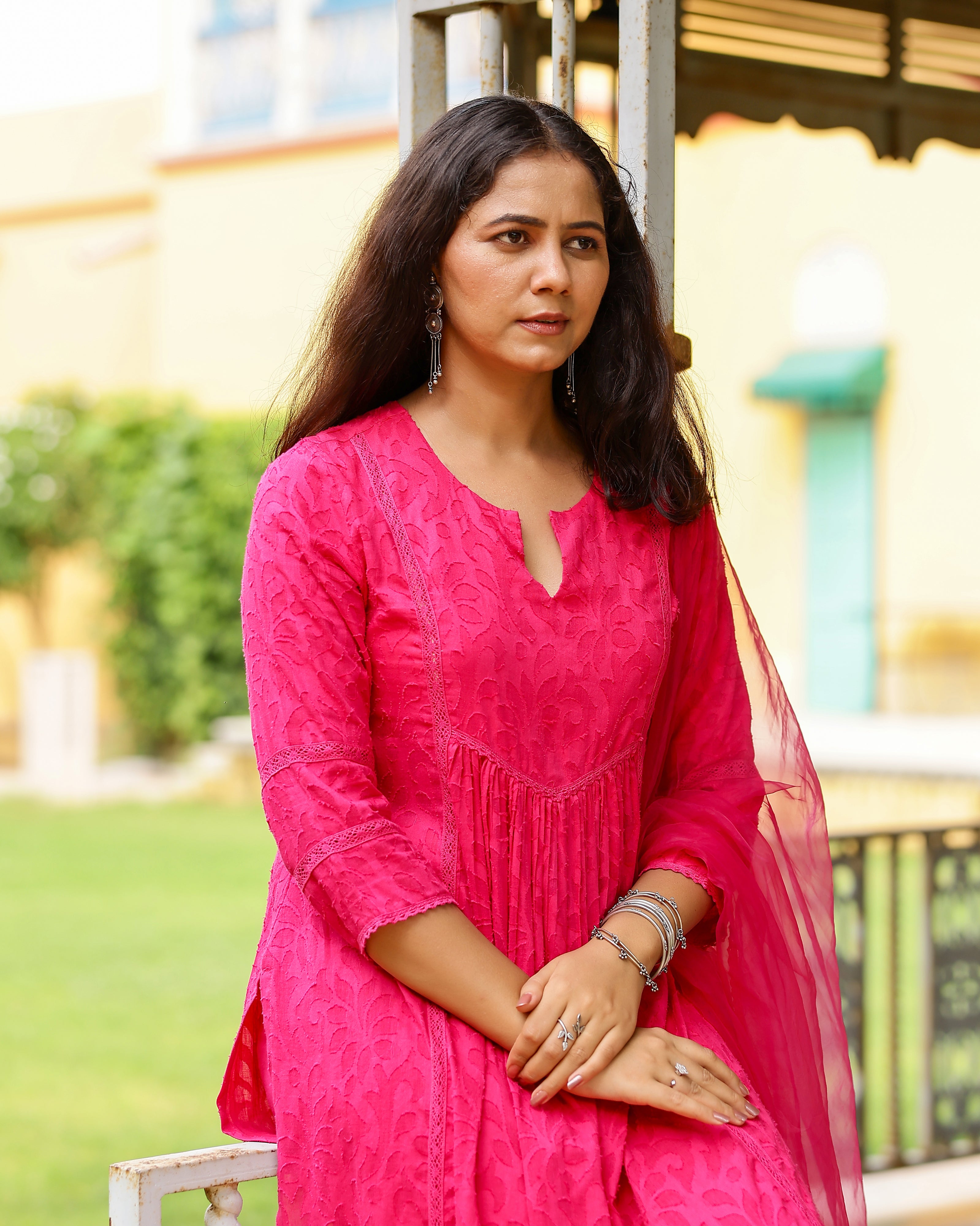 Magenta Dobby Cotton Suit Set