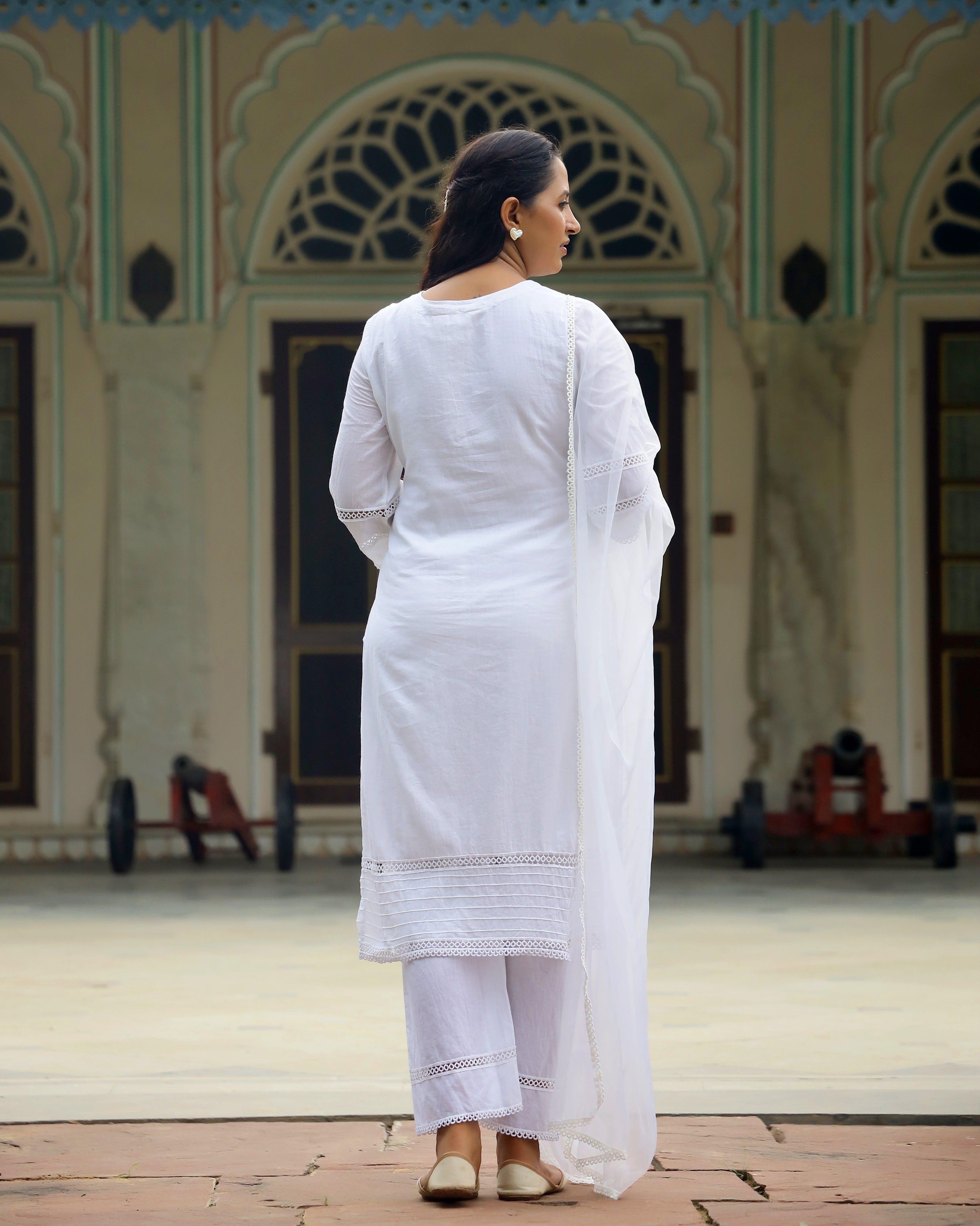 Ethereal White Schiffli Cotton Kurta Set with Organza Grace