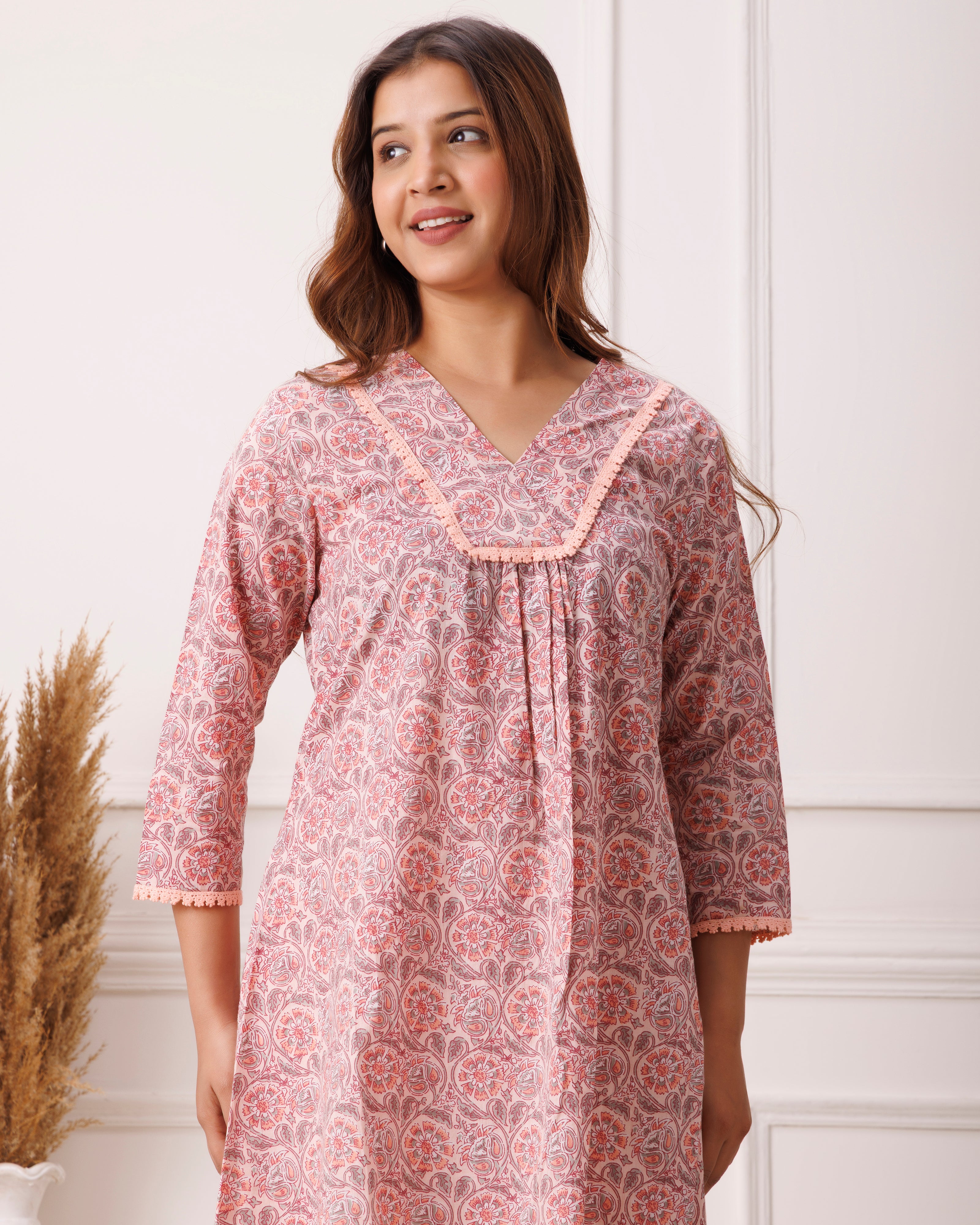 Peach Block Printed Cotton Cord Set