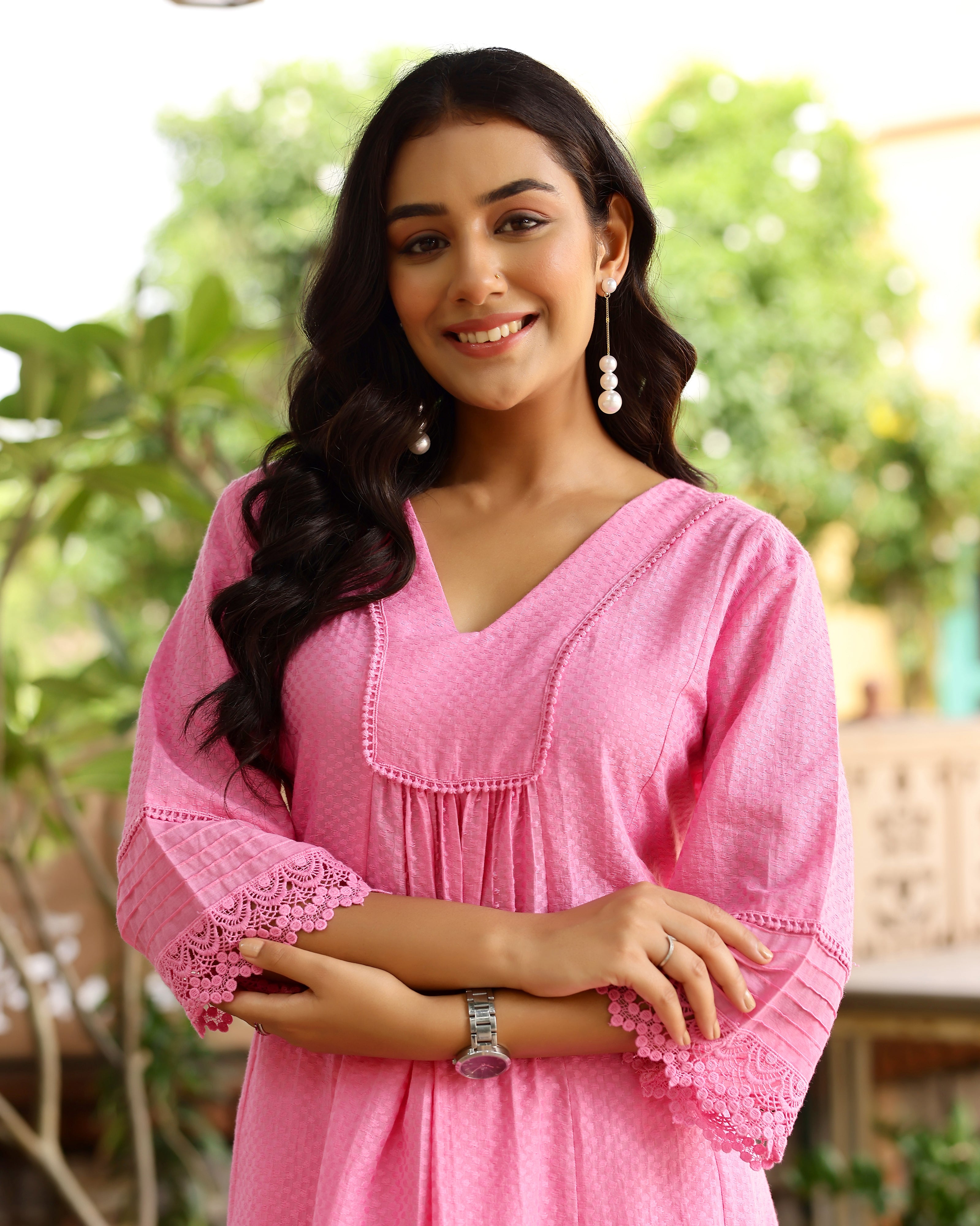 Pink Dobby Cotton Co-Ord Set