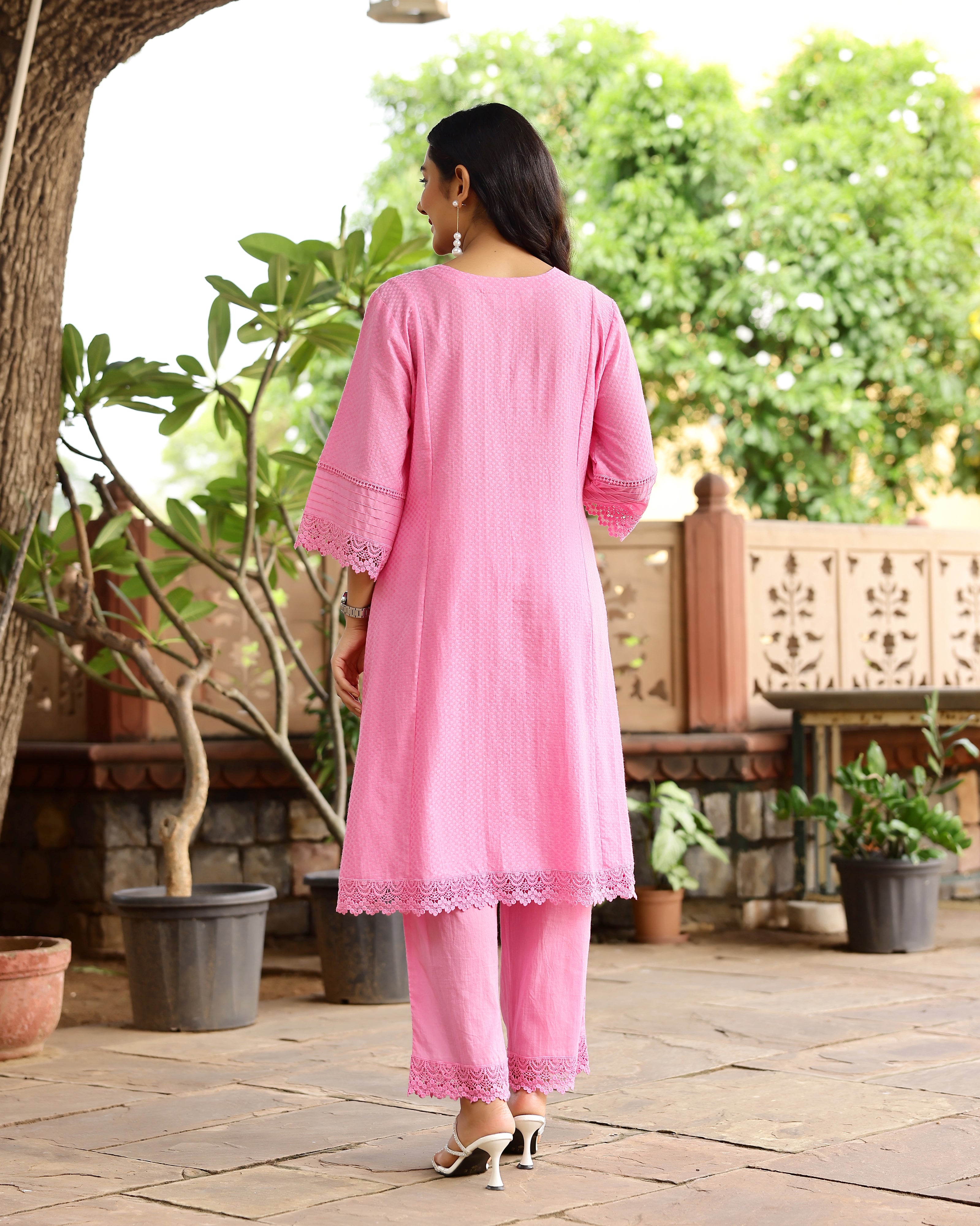 Pink Dobby Cotton Co-Ord Set
