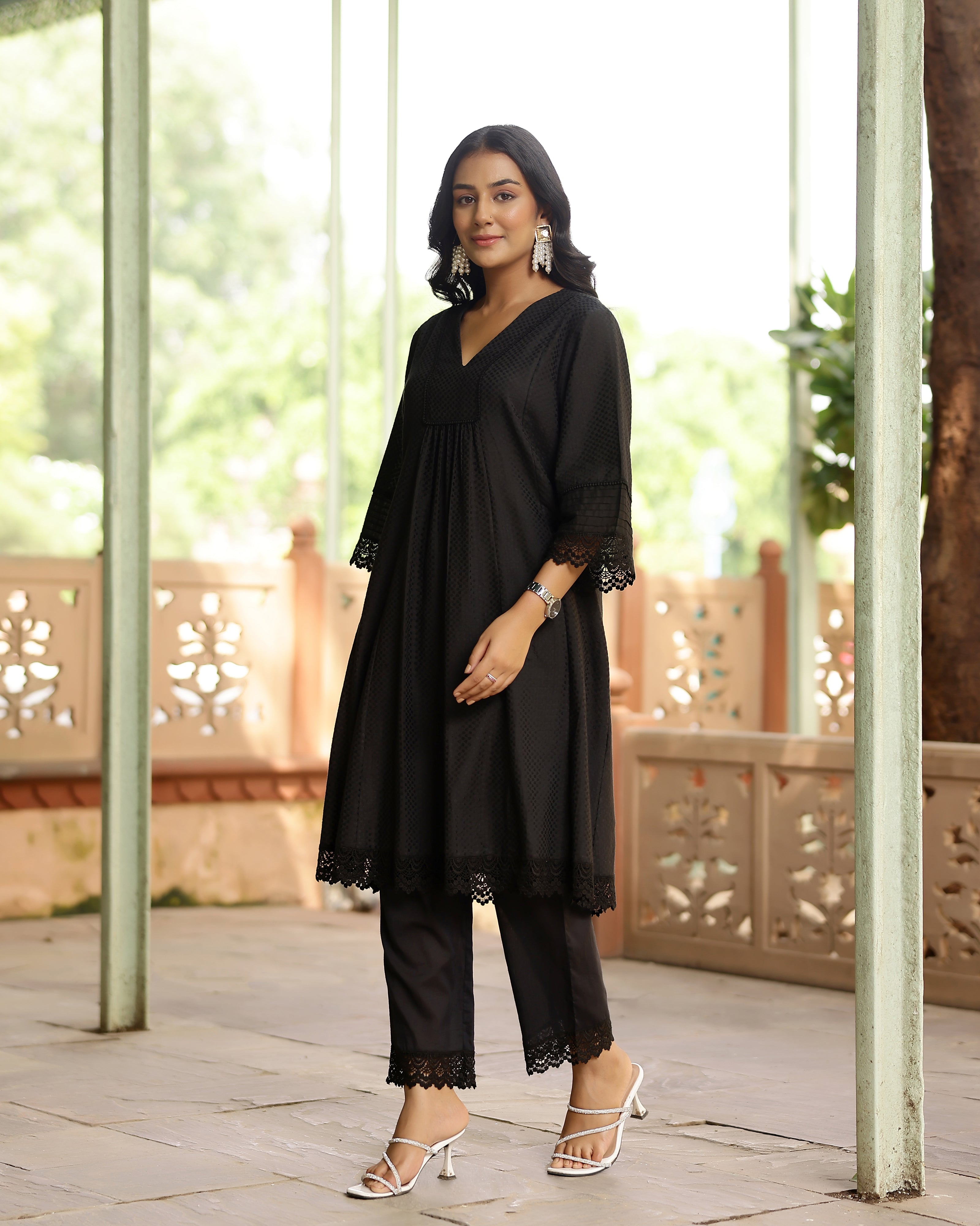 Black Dobby Cotton Co-Ord Set for Women