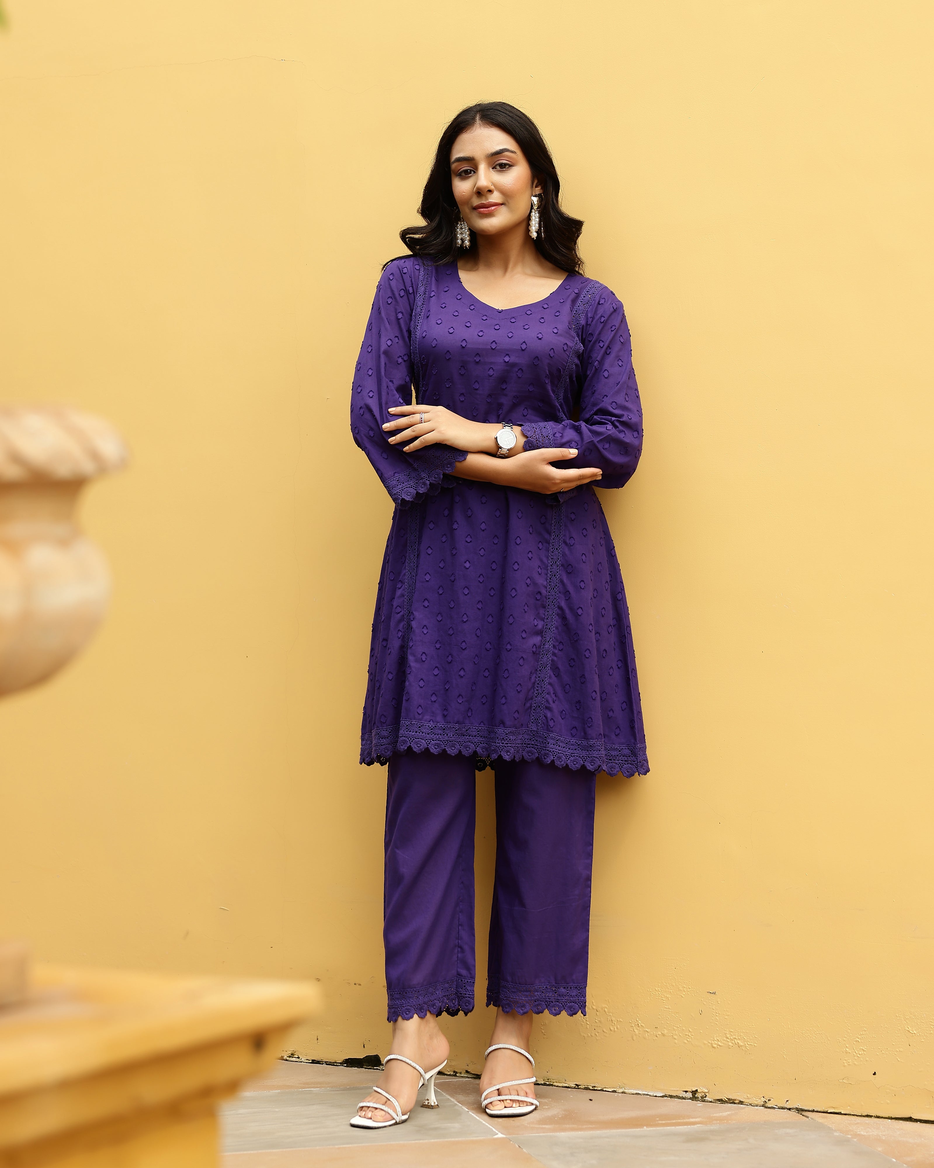 Violet Lace Dobby Cotton Co-Ord Set