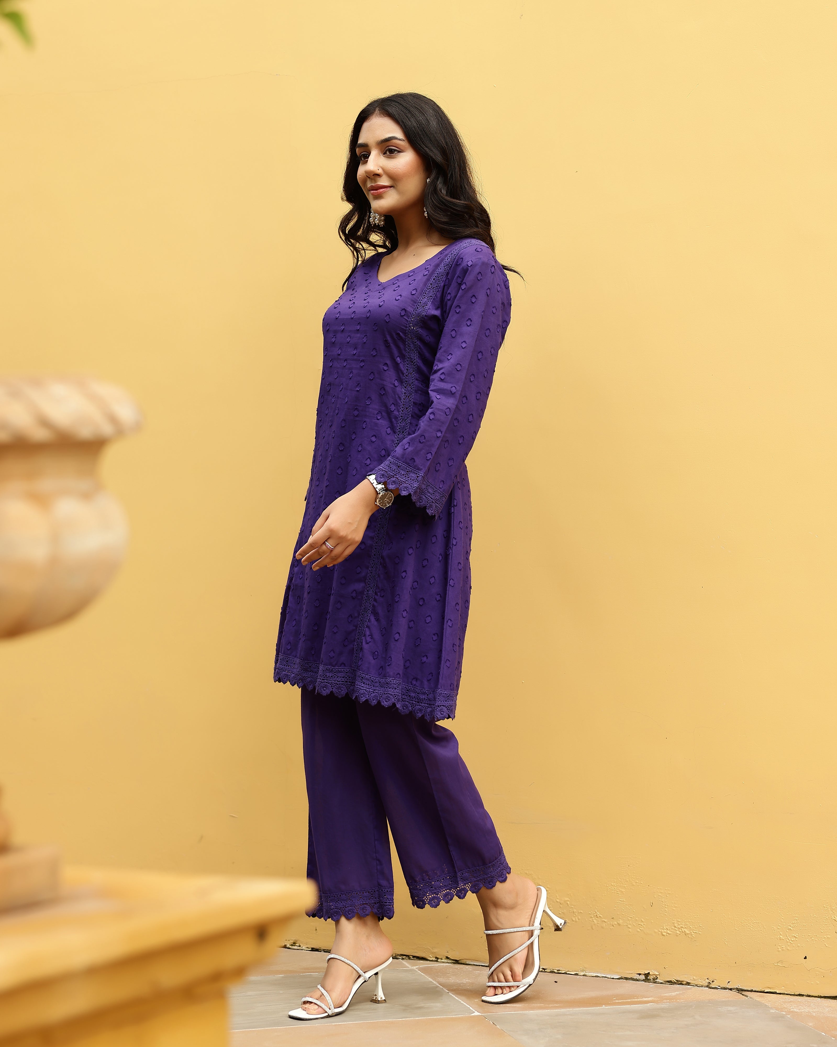 Violet Lace Dobby Cotton Co-Ord Set