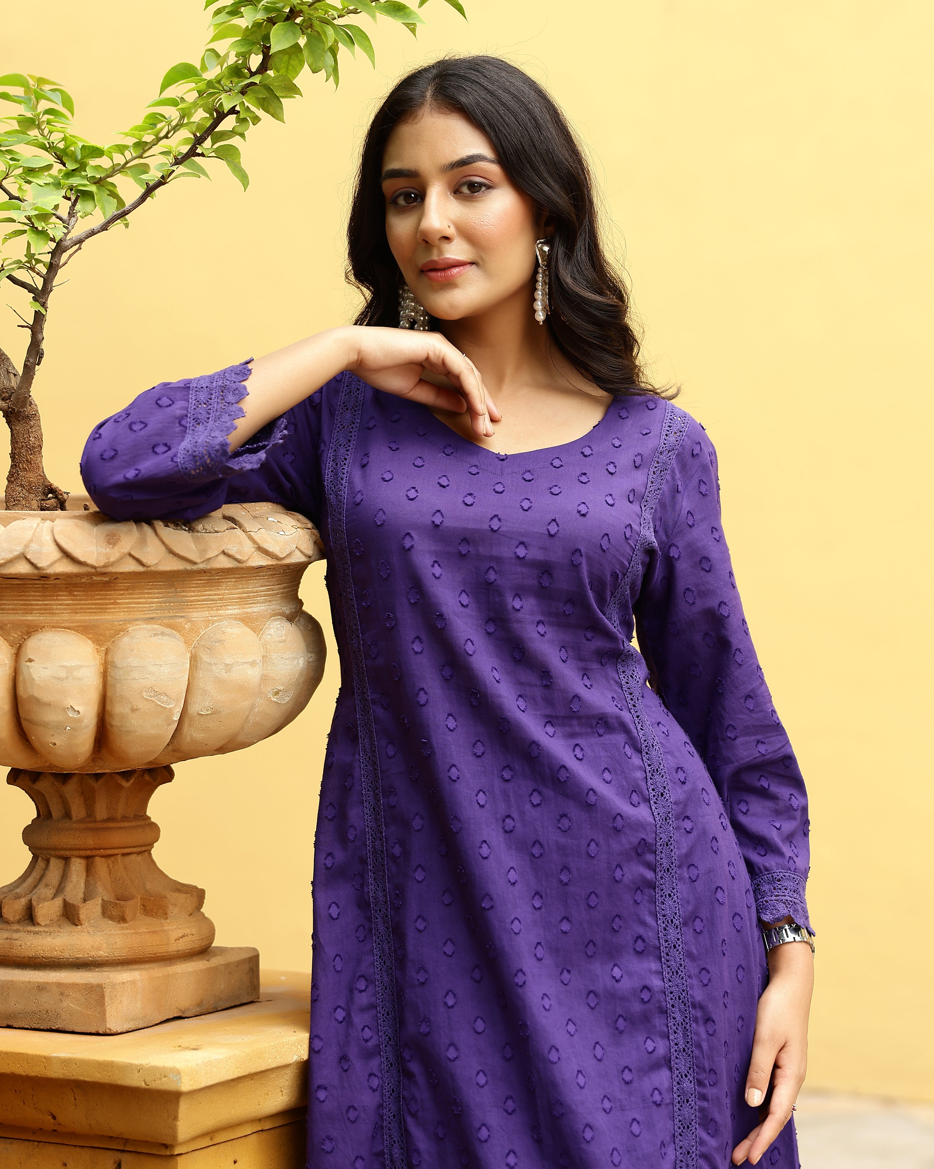 Violet Lace Dobby Cotton Co-Ord Set