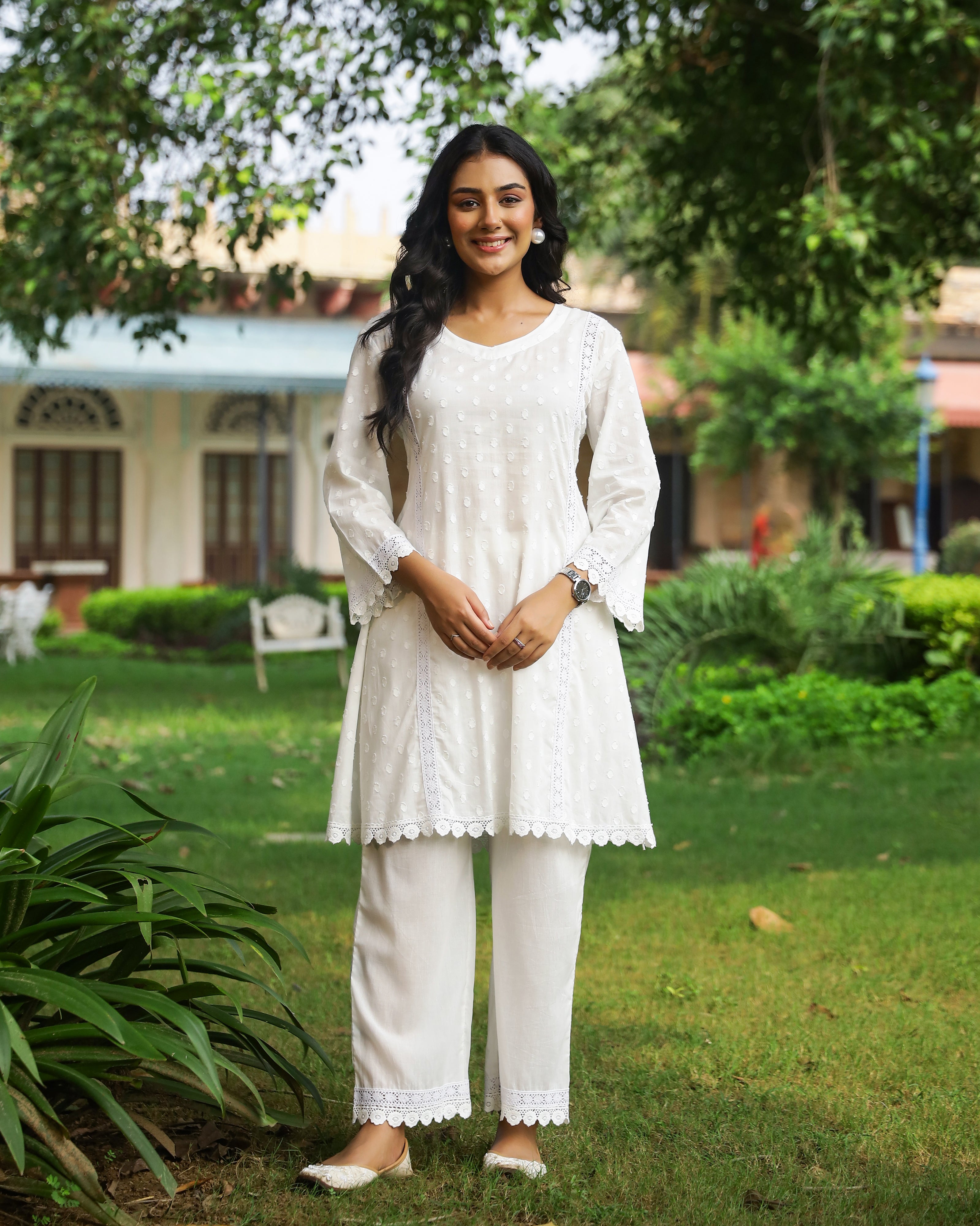 White Lace Dobby Cotton Co-Ord Set