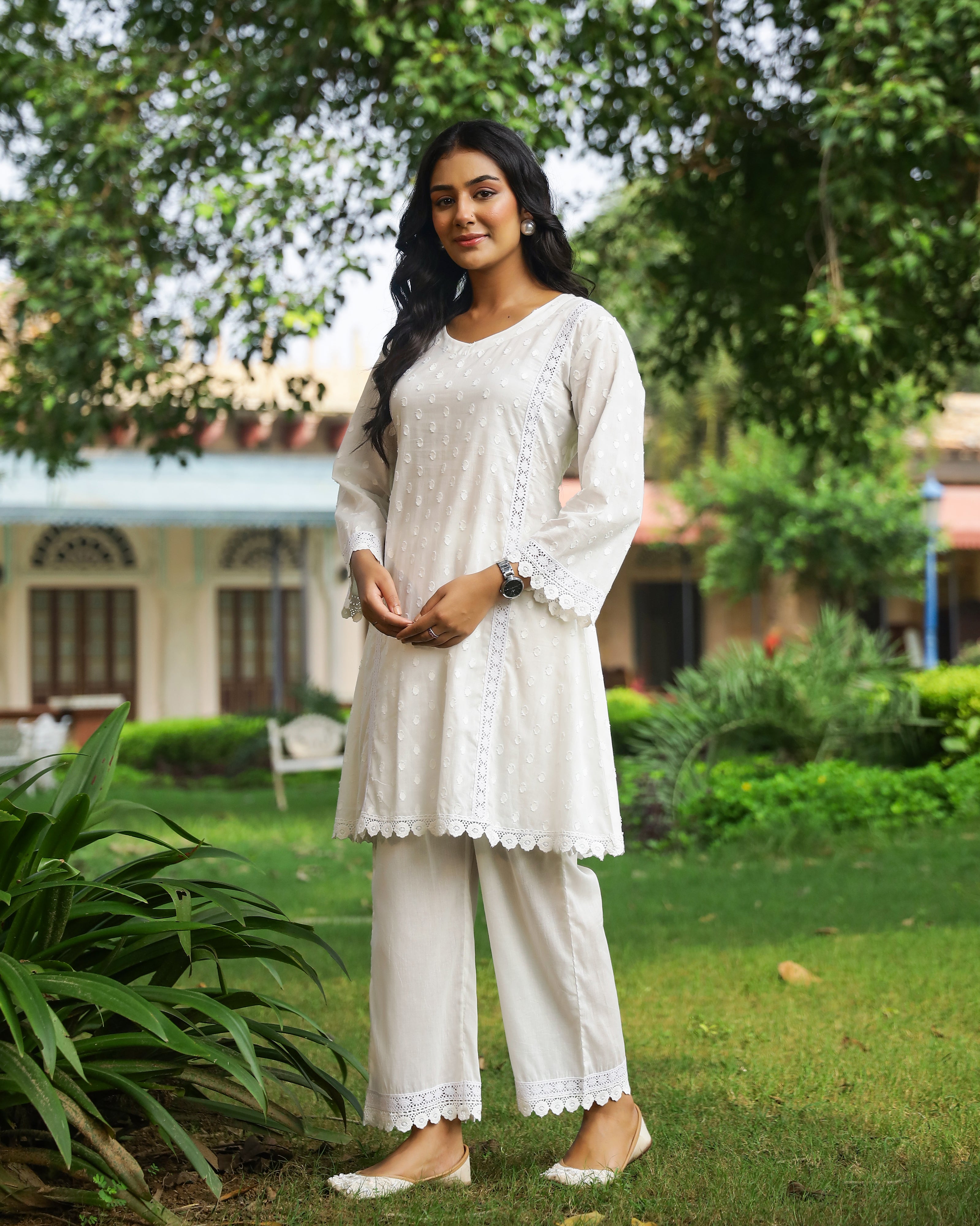White Lace Dobby Cotton Co-Ord Set