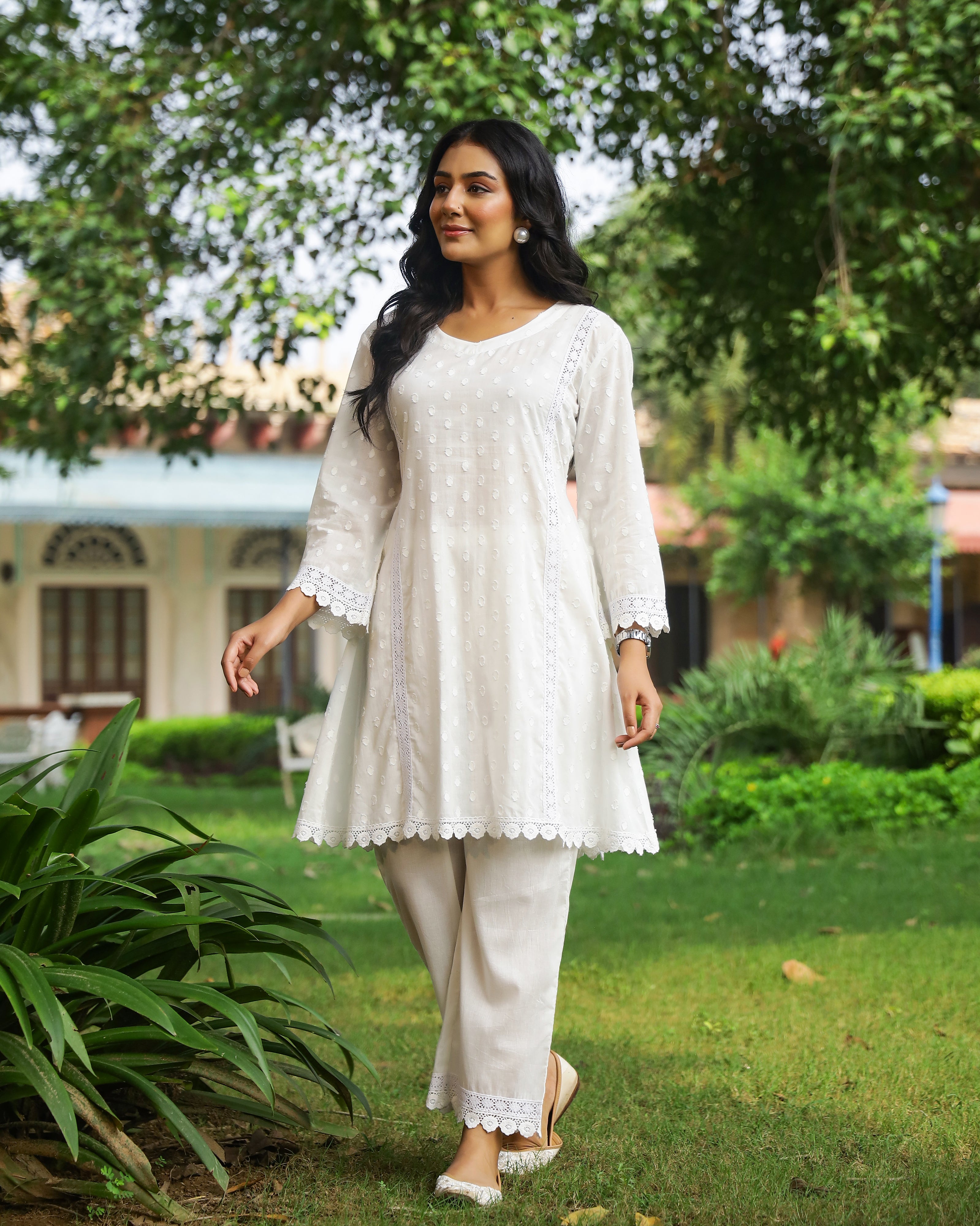 White Lace Dobby Cotton Co-Ord Set