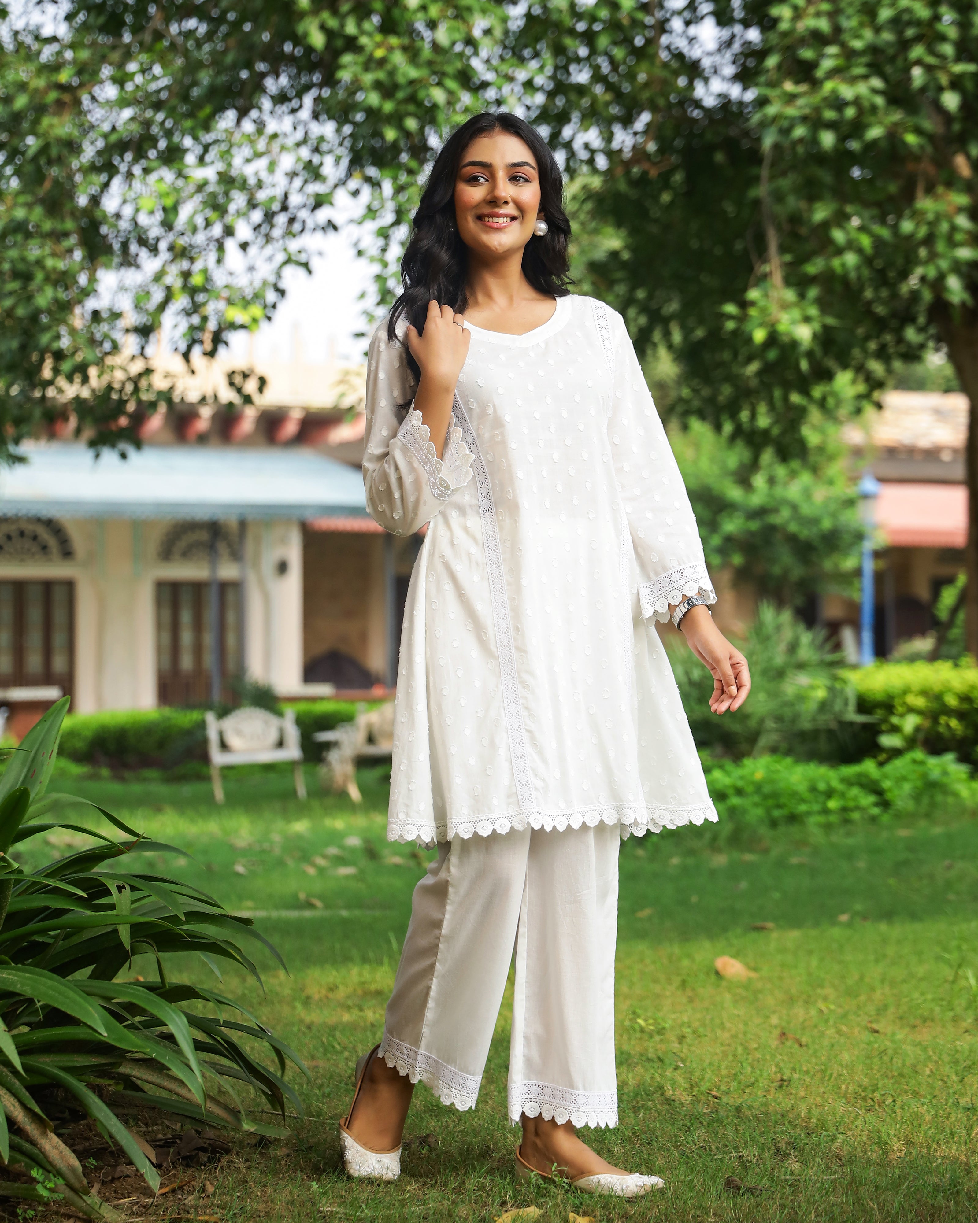 White Lace Dobby Cotton Co-Ord Set
