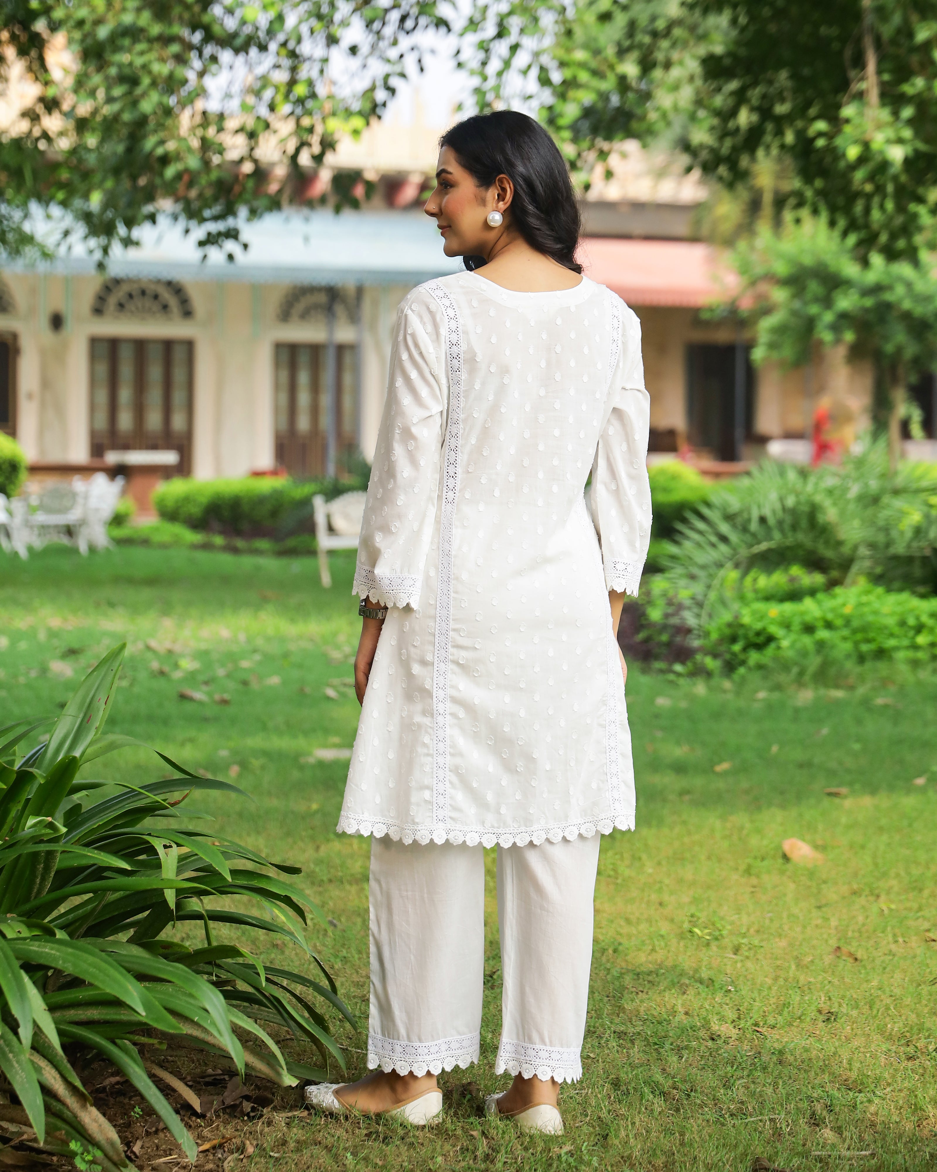 White Lace Dobby Cotton Co-Ord Set