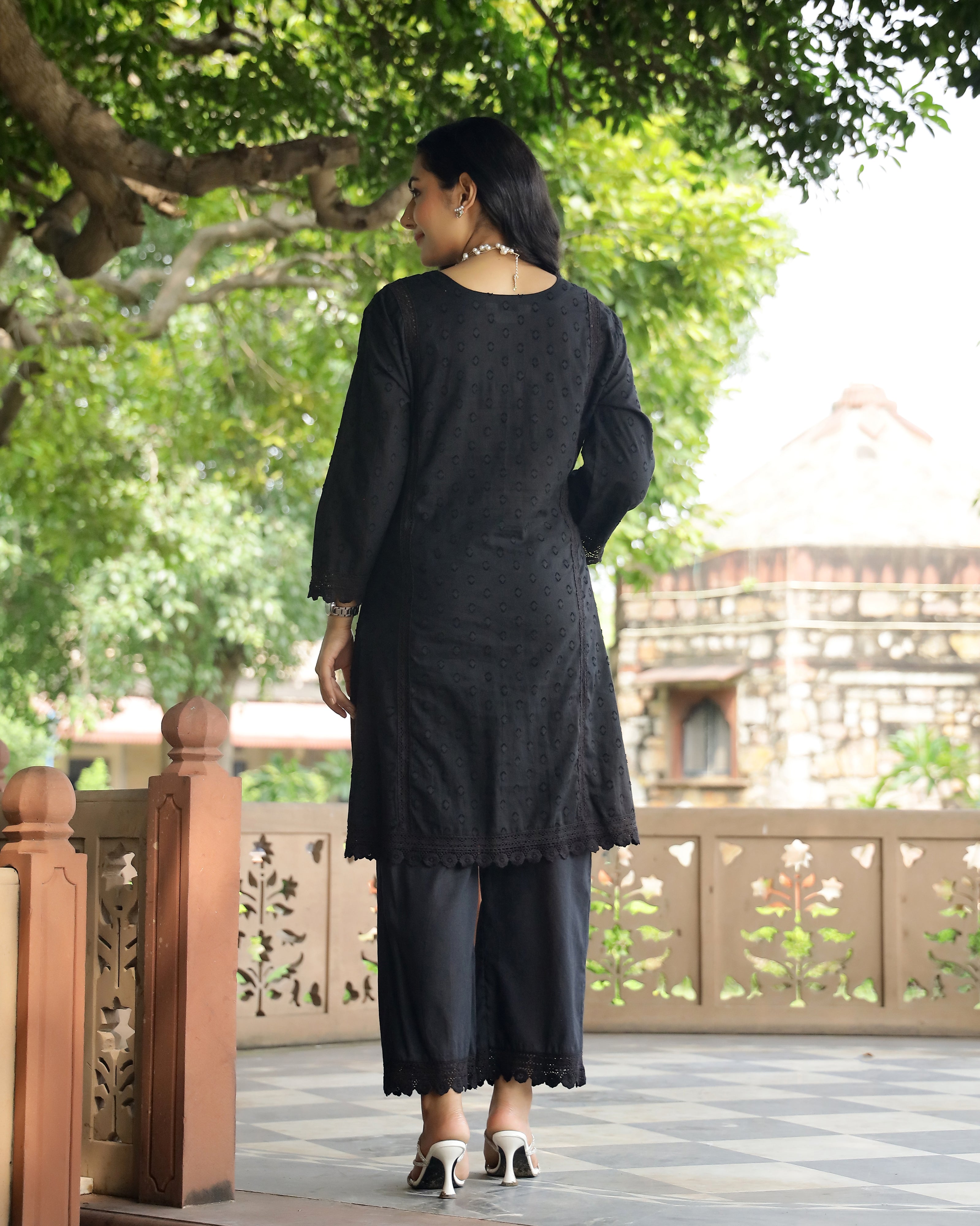 Black Lace Dobby Cotton Co-Ord Set