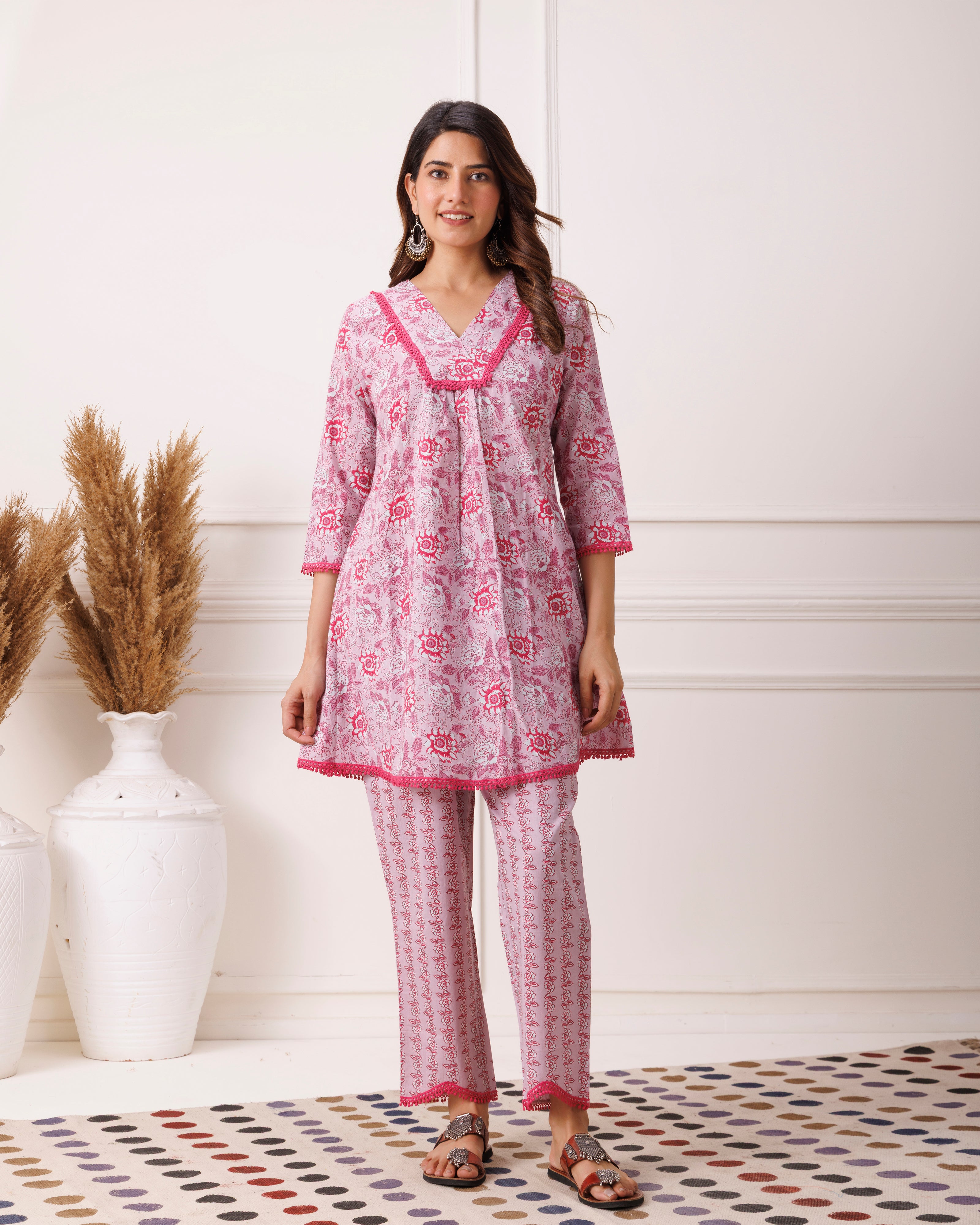 Lilac Block Printed Cotton Co-ord Set