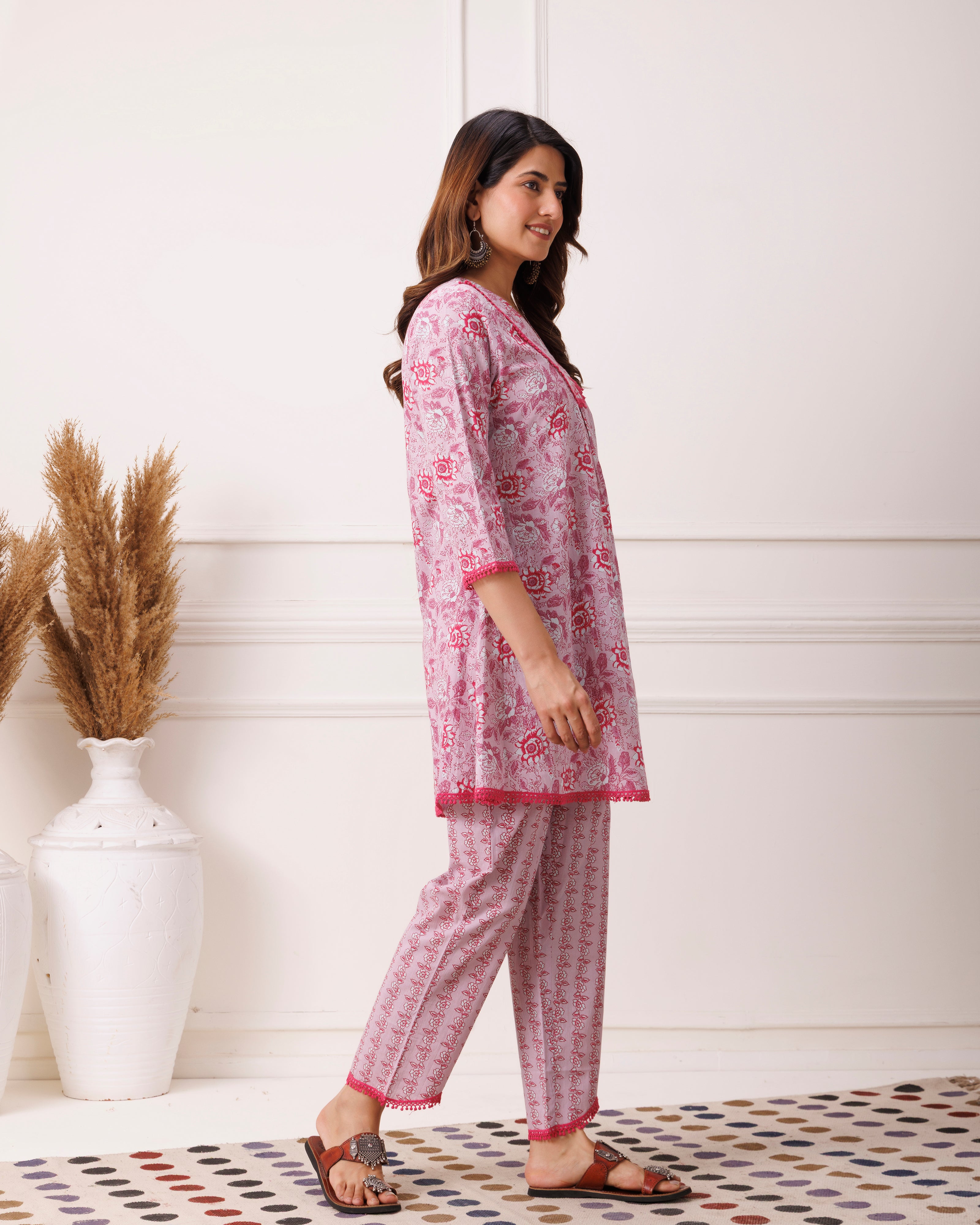 Lilac Block Printed Cotton Co-ord Set