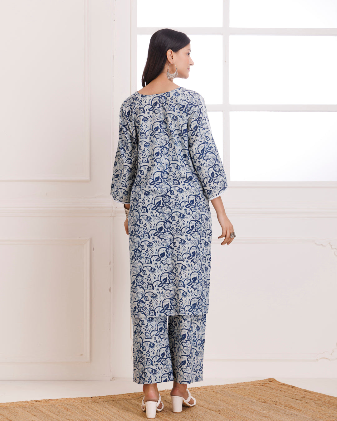 Indigo & White Dabu Hand Block Printed Cotton Kurta Pant