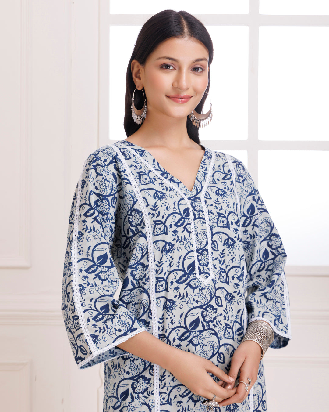 Indigo & White Dabu Hand Block Printed Cotton Kurta Pant
