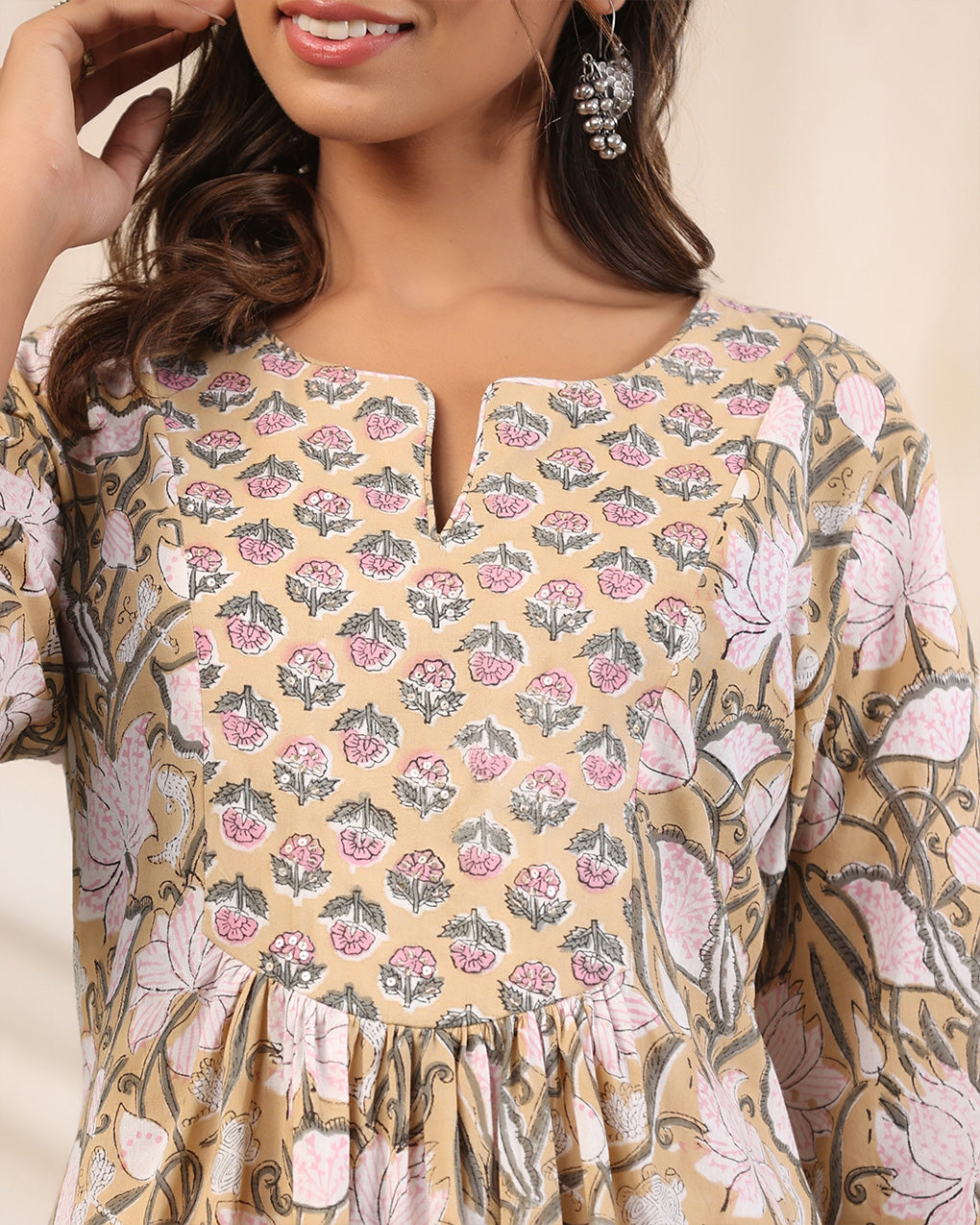 Sadabahaar Brown Jaal Handblock Printed Cotton Kurta Pant Set