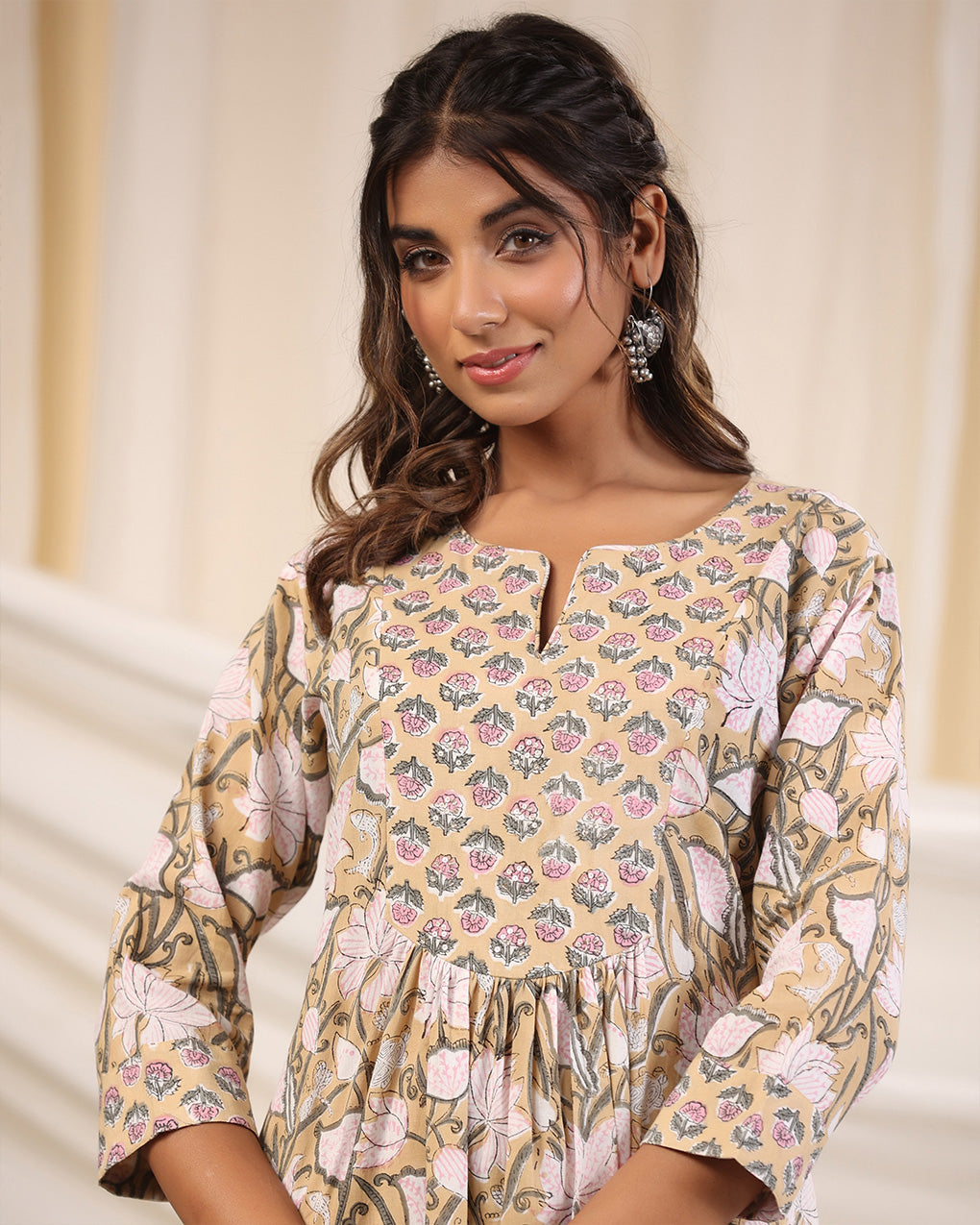 Sadabahaar Brown Jaal Handblock Printed Cotton Kurta Pant Set
