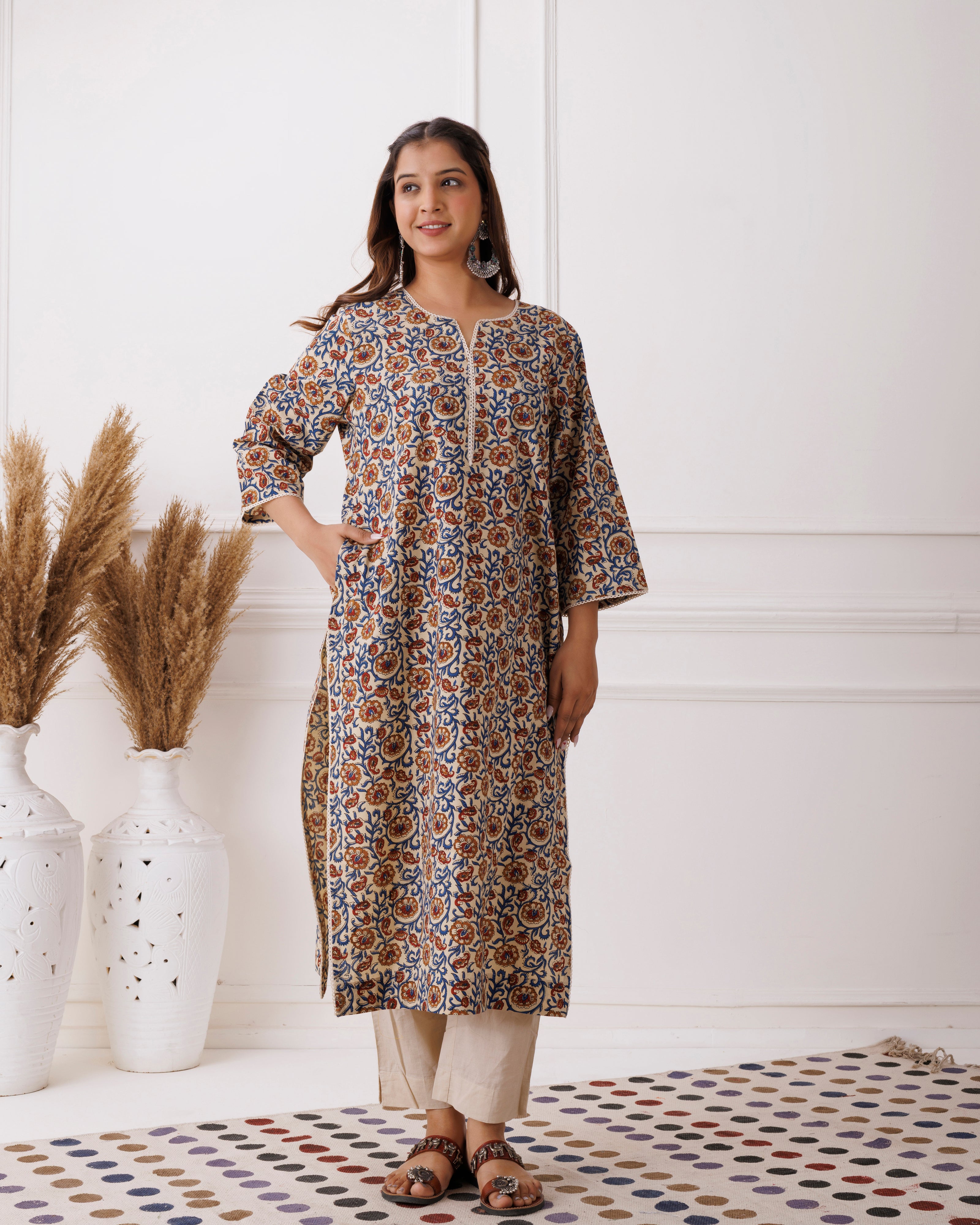 Multicolor Abstract Handblocked Printed Cotton Kurti