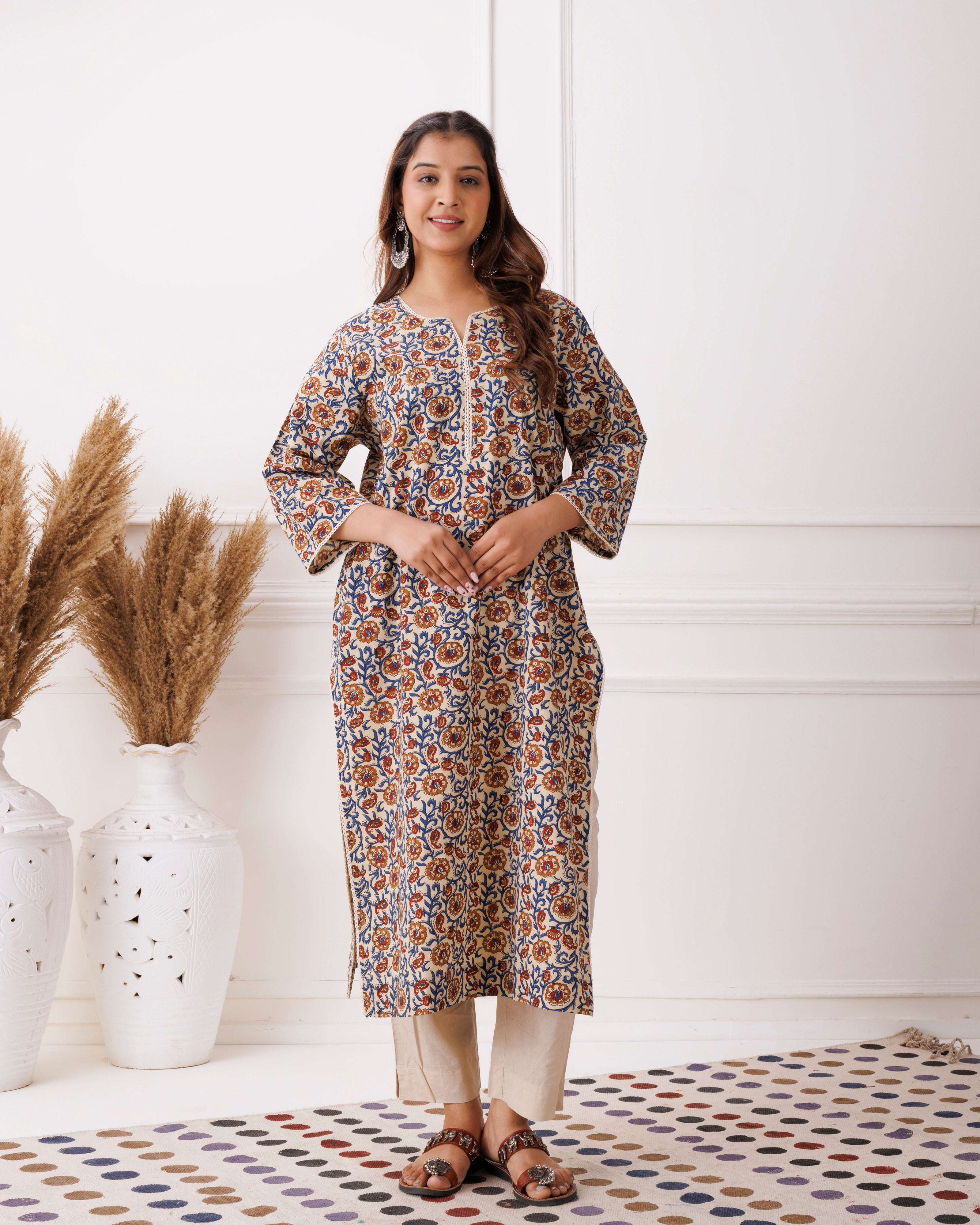 Multicolor Abstract Handblocked Printed Cotton Kurti