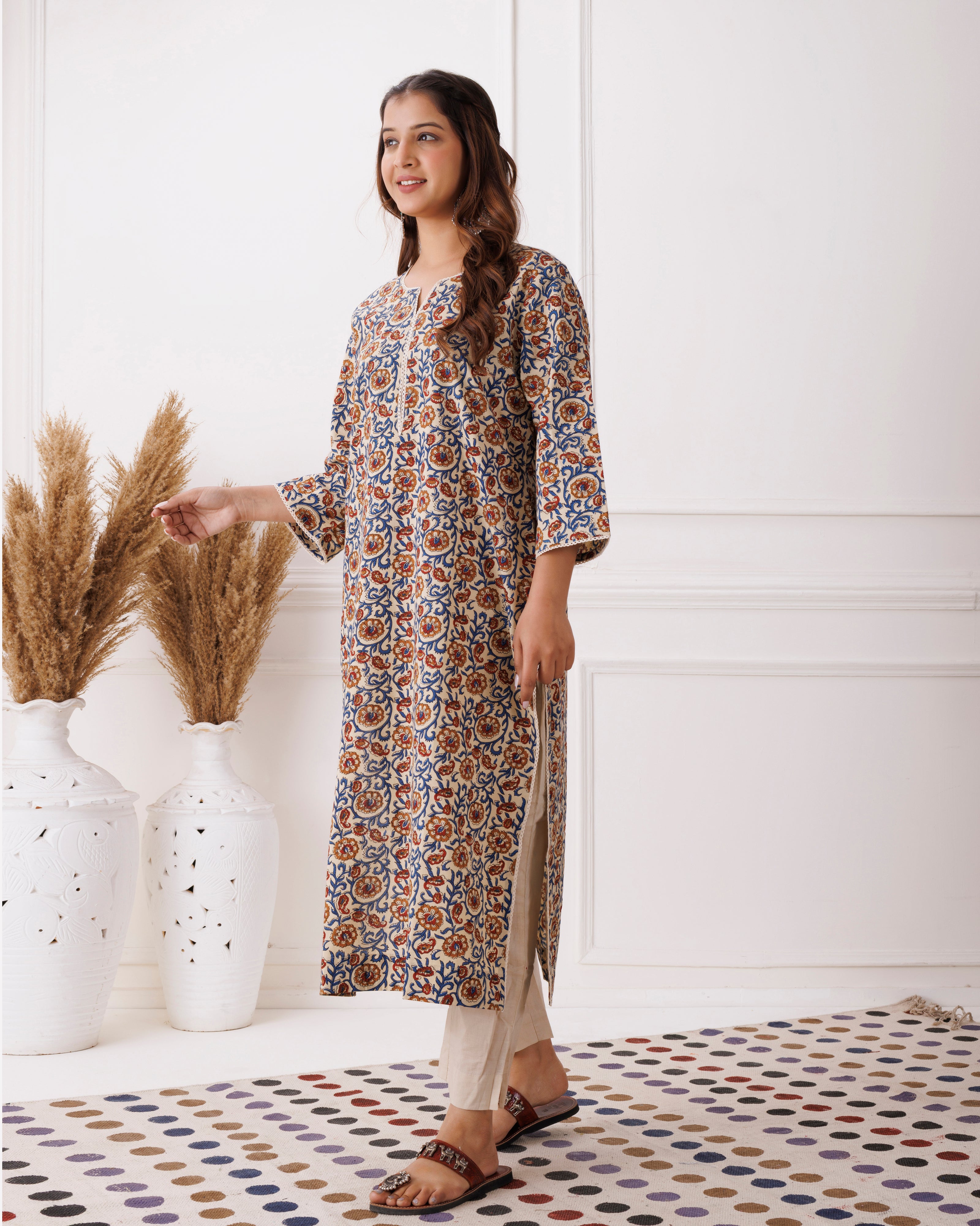 Multicolor Abstract Handblocked Printed Cotton Kurti