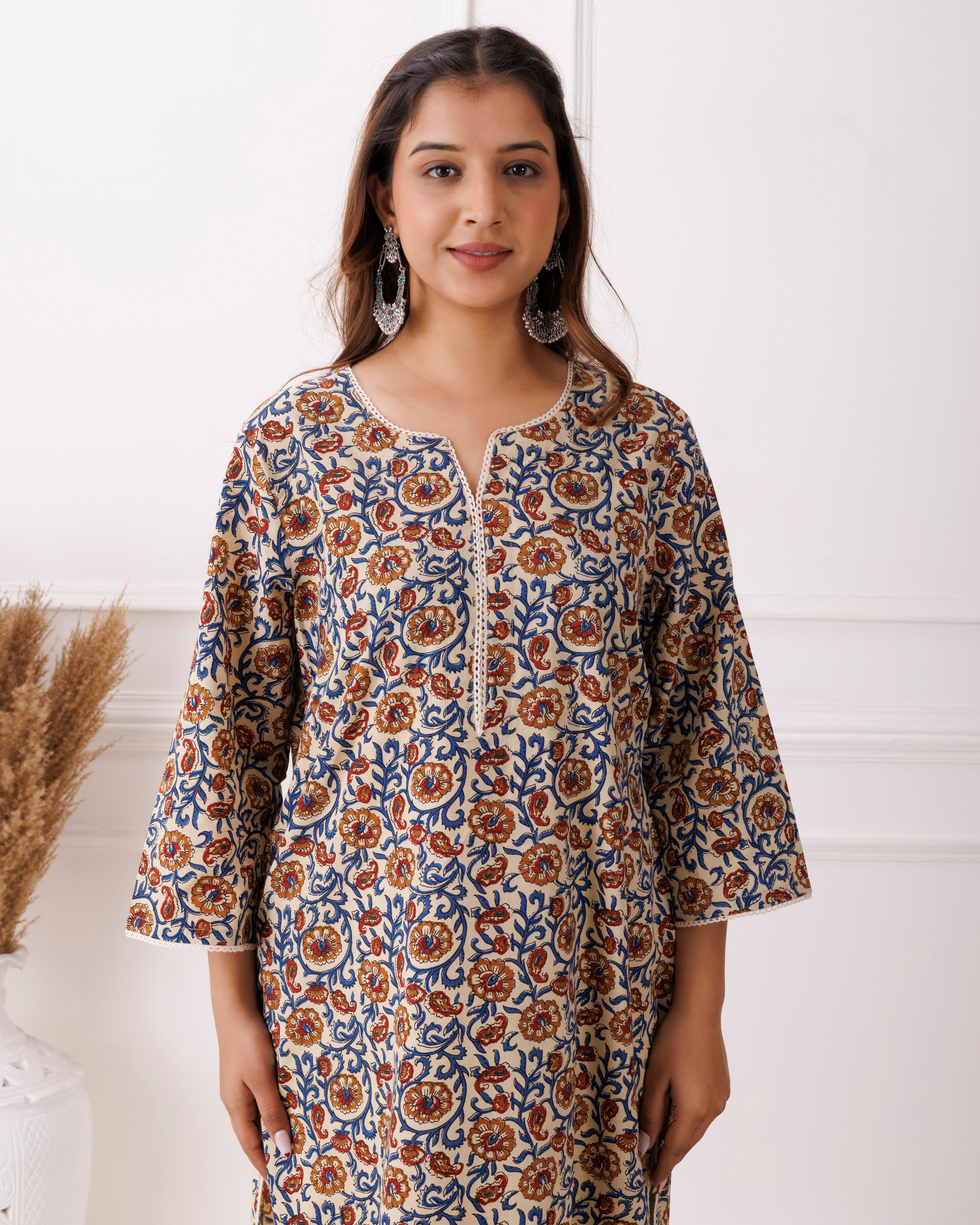 Multicolor Abstract Handblocked Printed Cotton Kurti