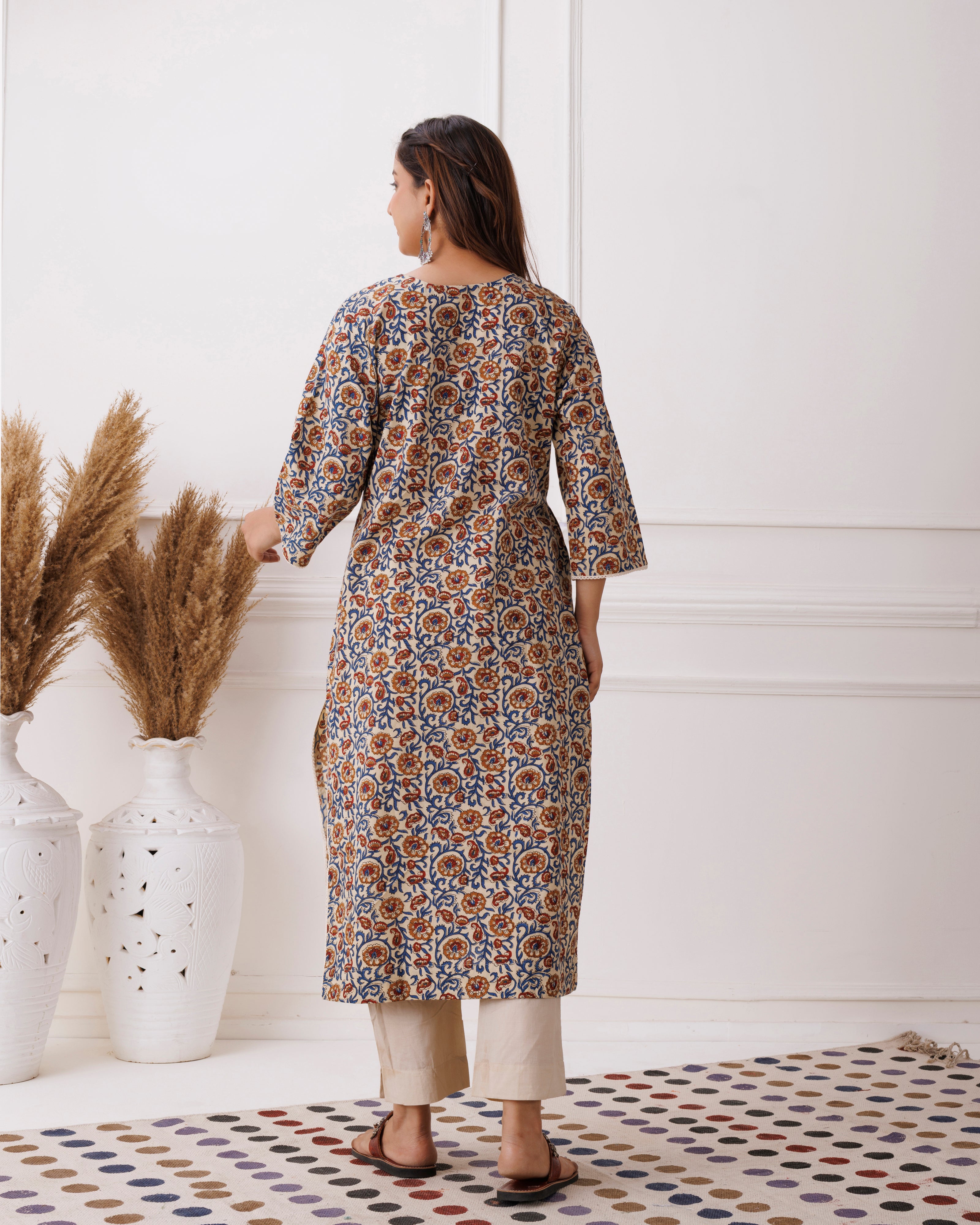 Multicolor Abstract Handblocked Printed Cotton Kurti