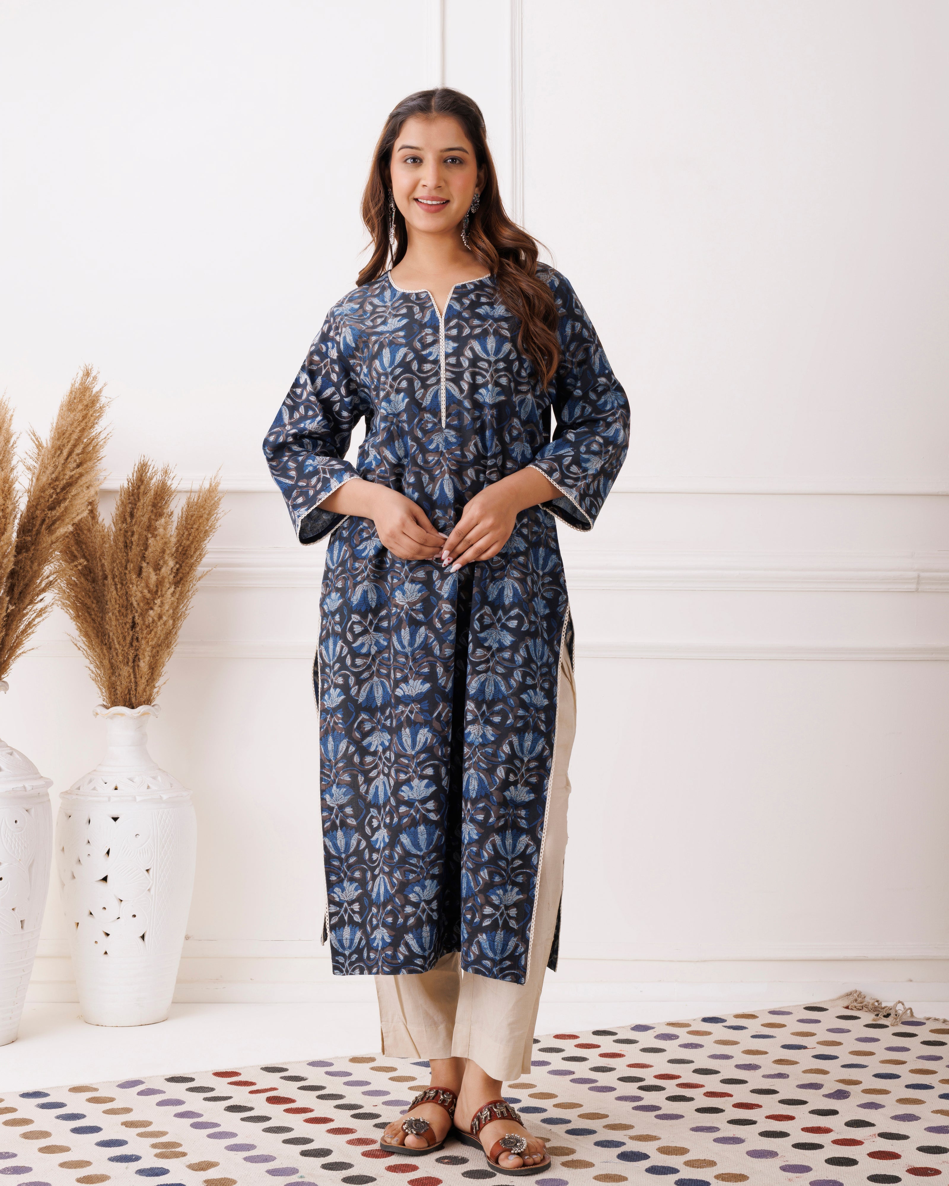 Indigo Handblock Printed Cotton Kurti