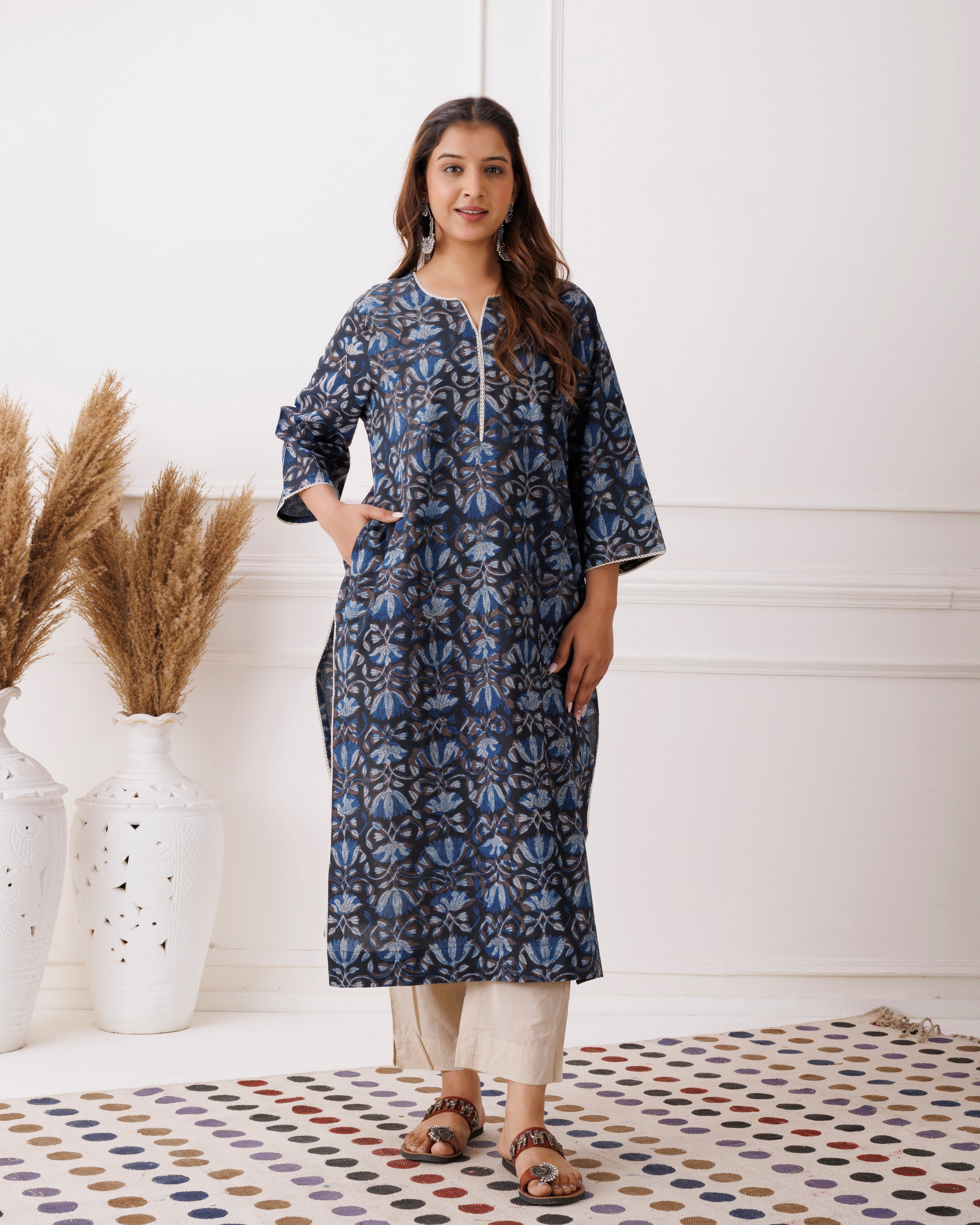 Indigo Handblock Printed Cotton Kurti