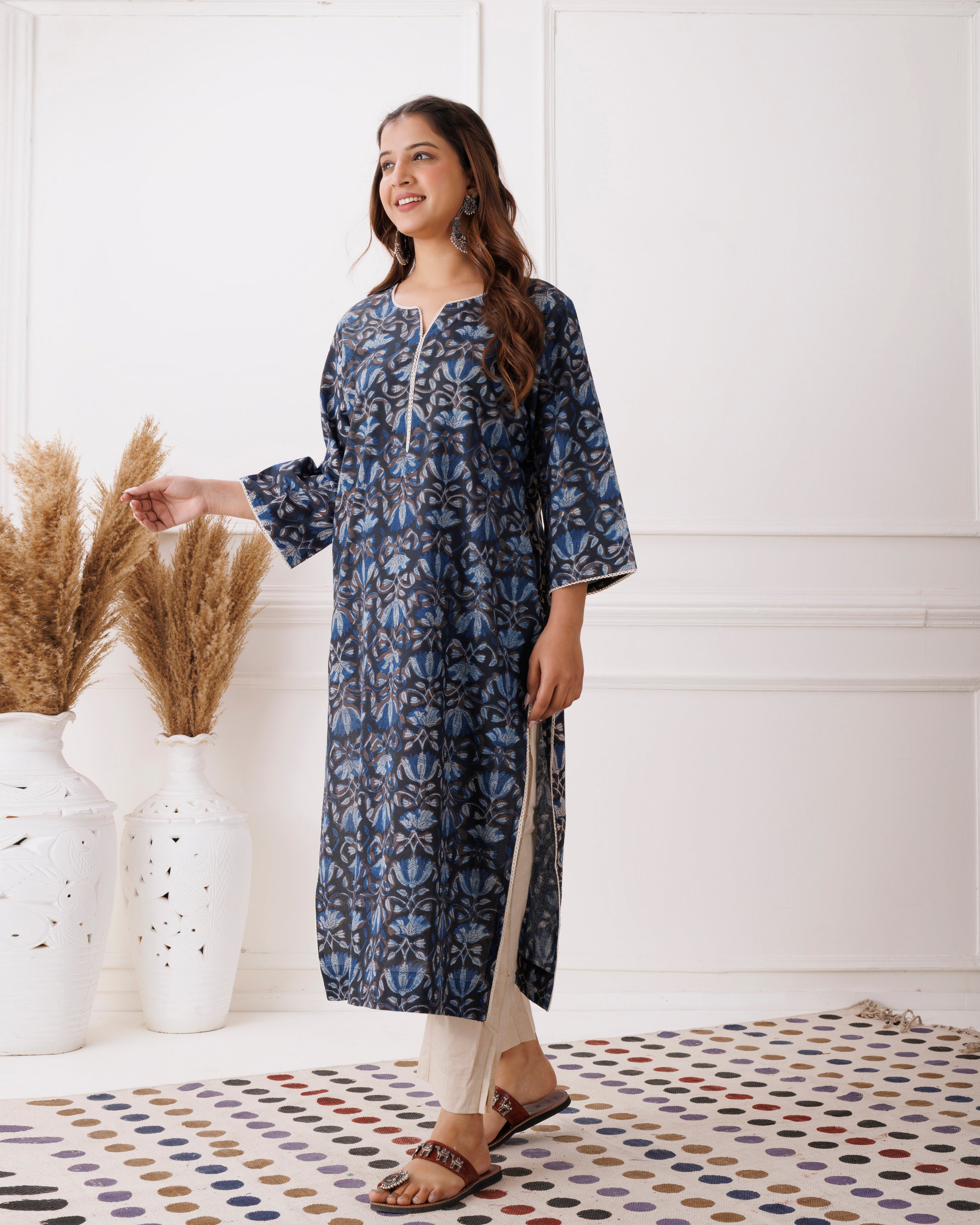Indigo Handblock Printed Cotton Kurti