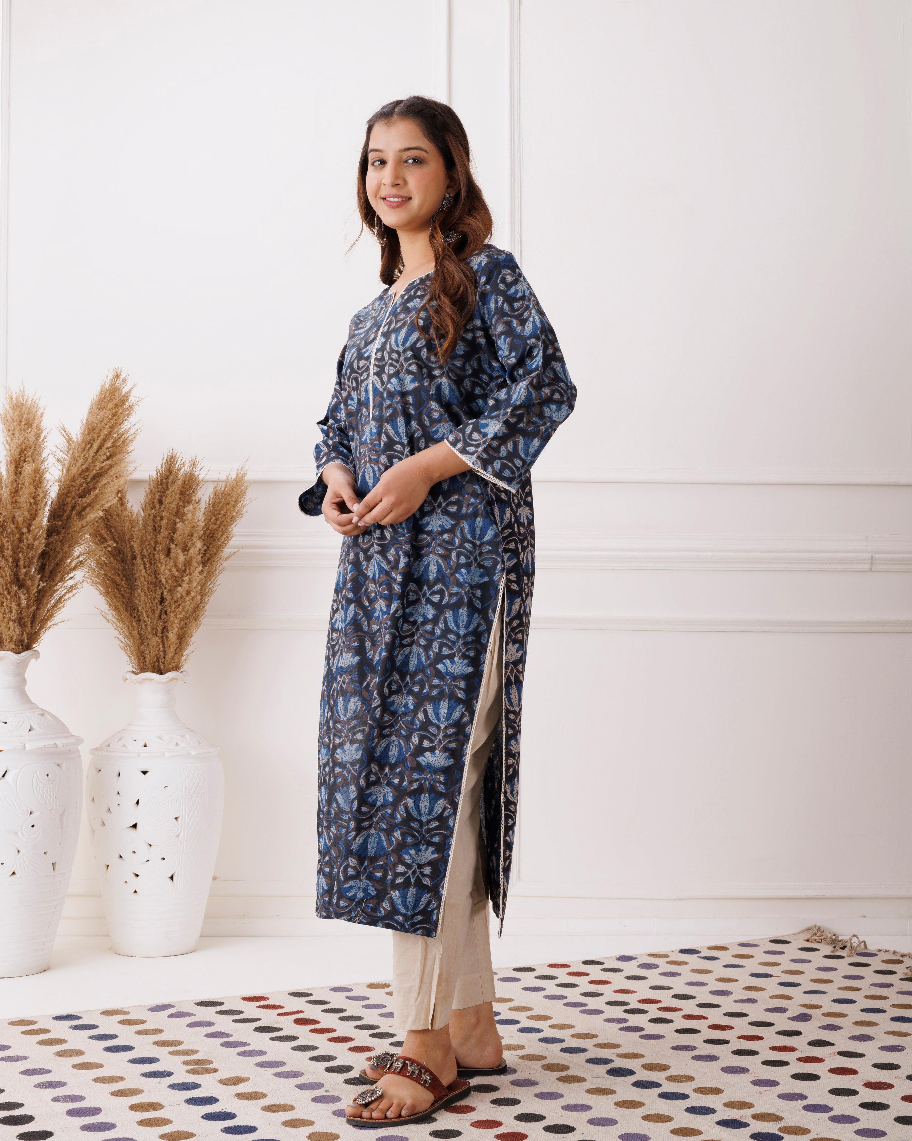 Indigo Handblock Printed Cotton Kurti