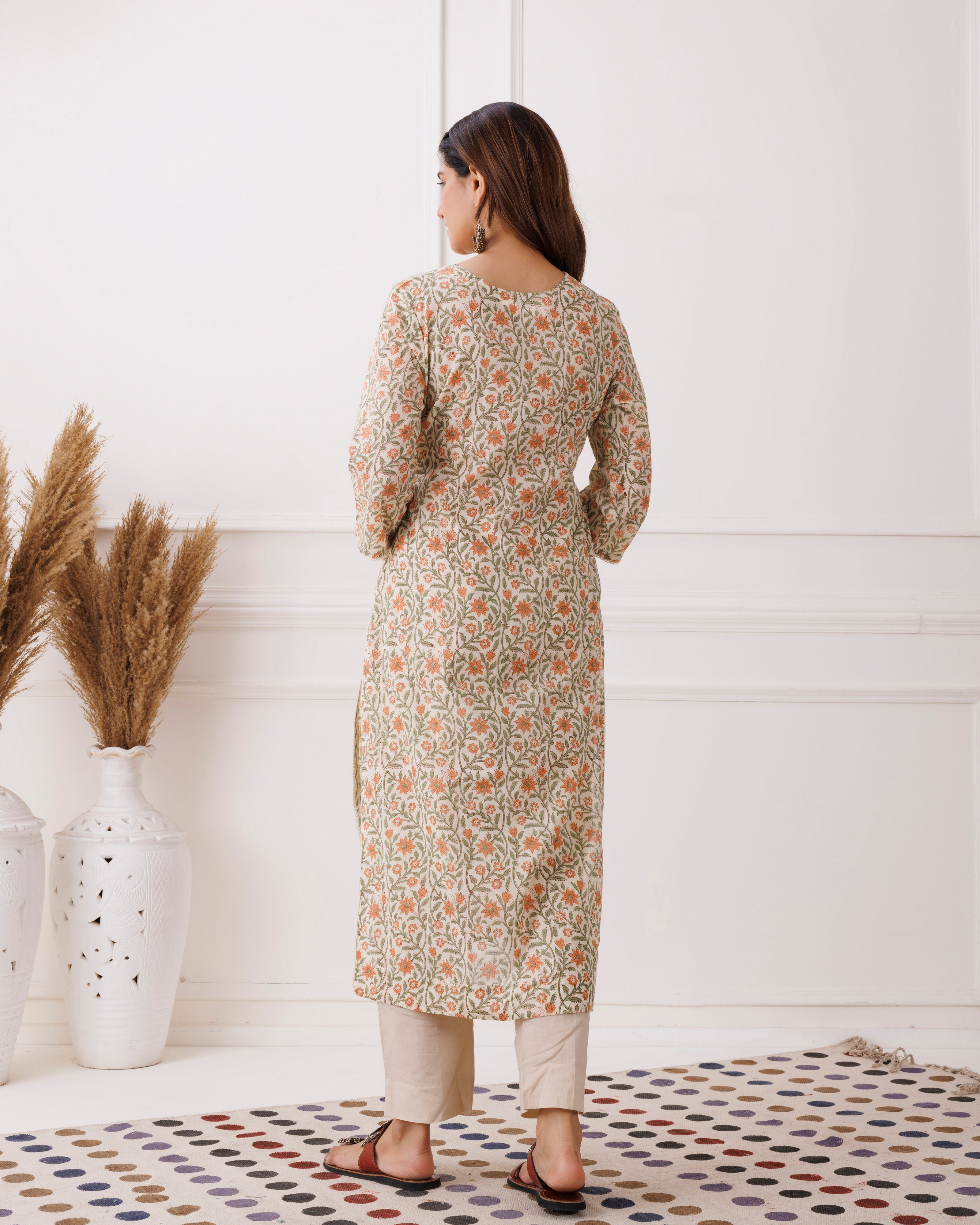 Off White Handblock Printed Cotton Kurti