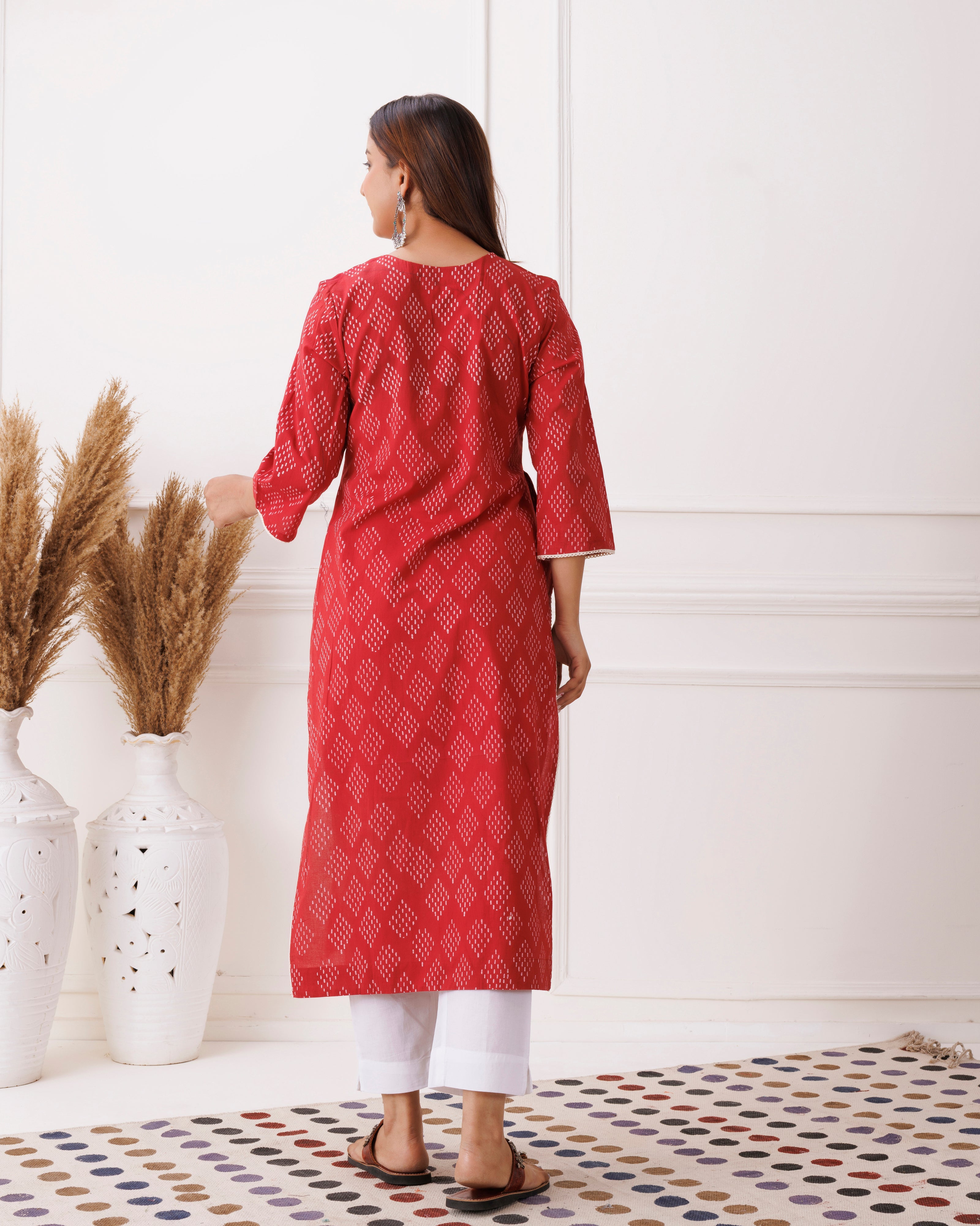 Red Handblock Printed Cotton Kurti