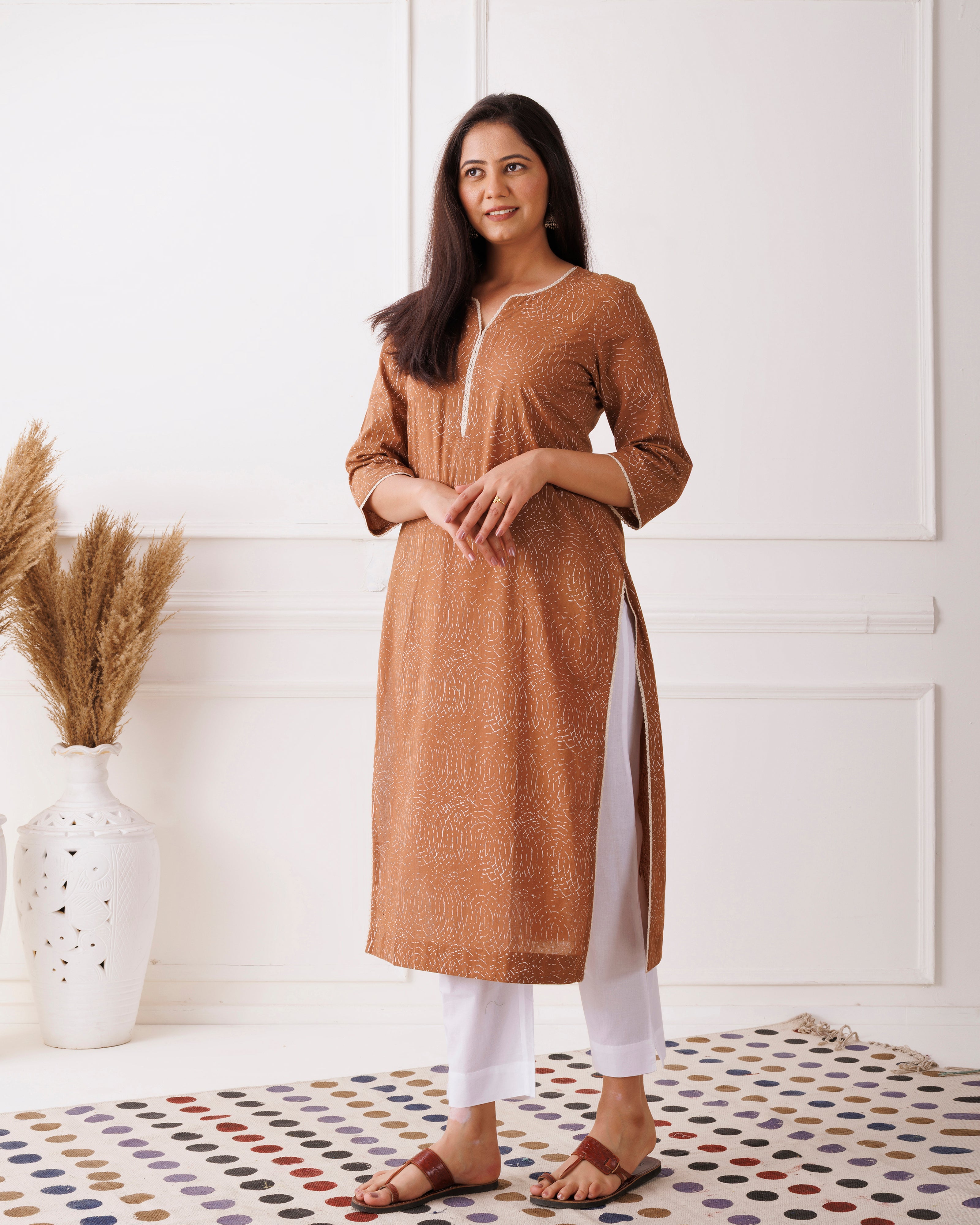 Brown Hand Block Printed Cotton Kurti