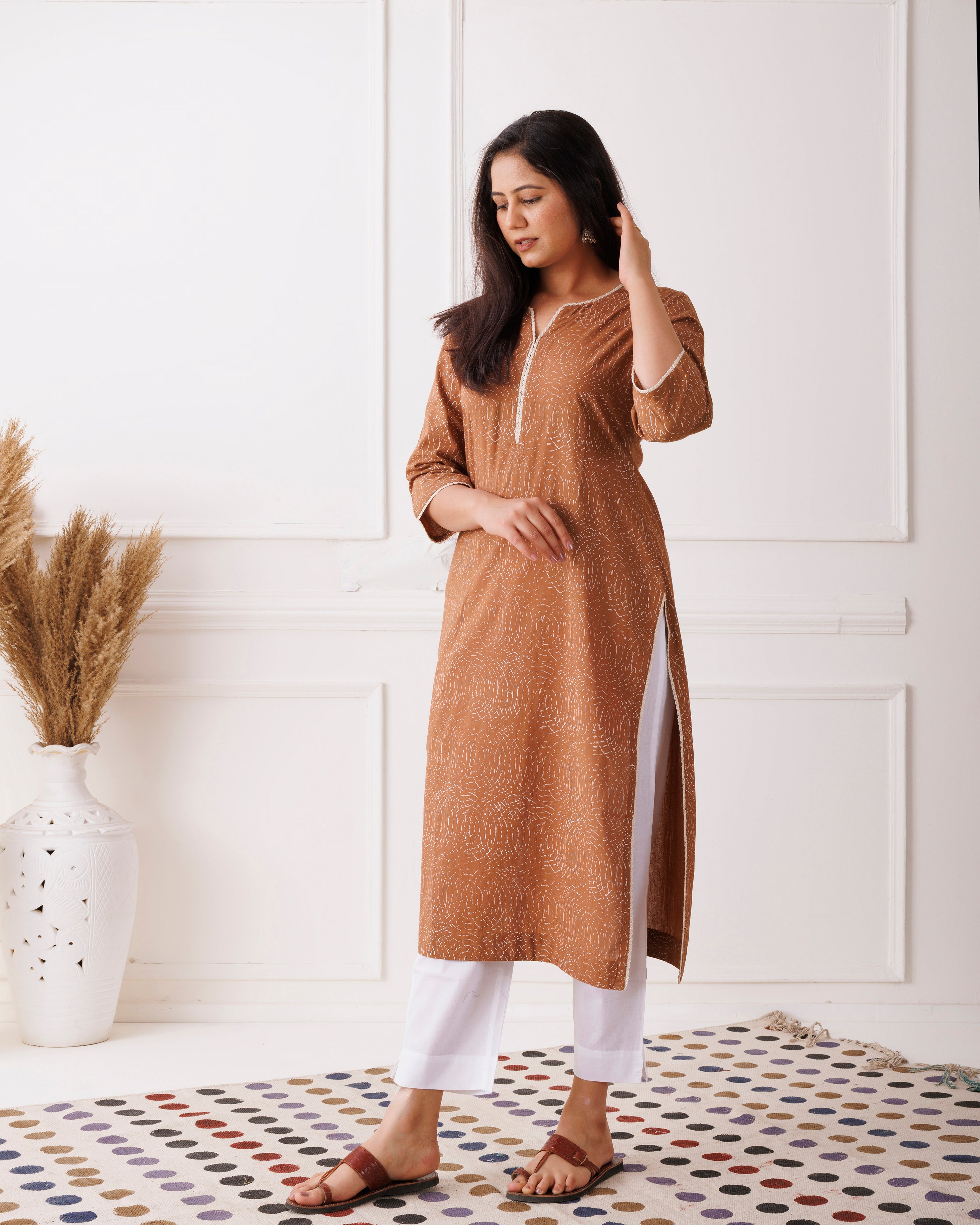 Brown Hand Block Printed Cotton Kurti