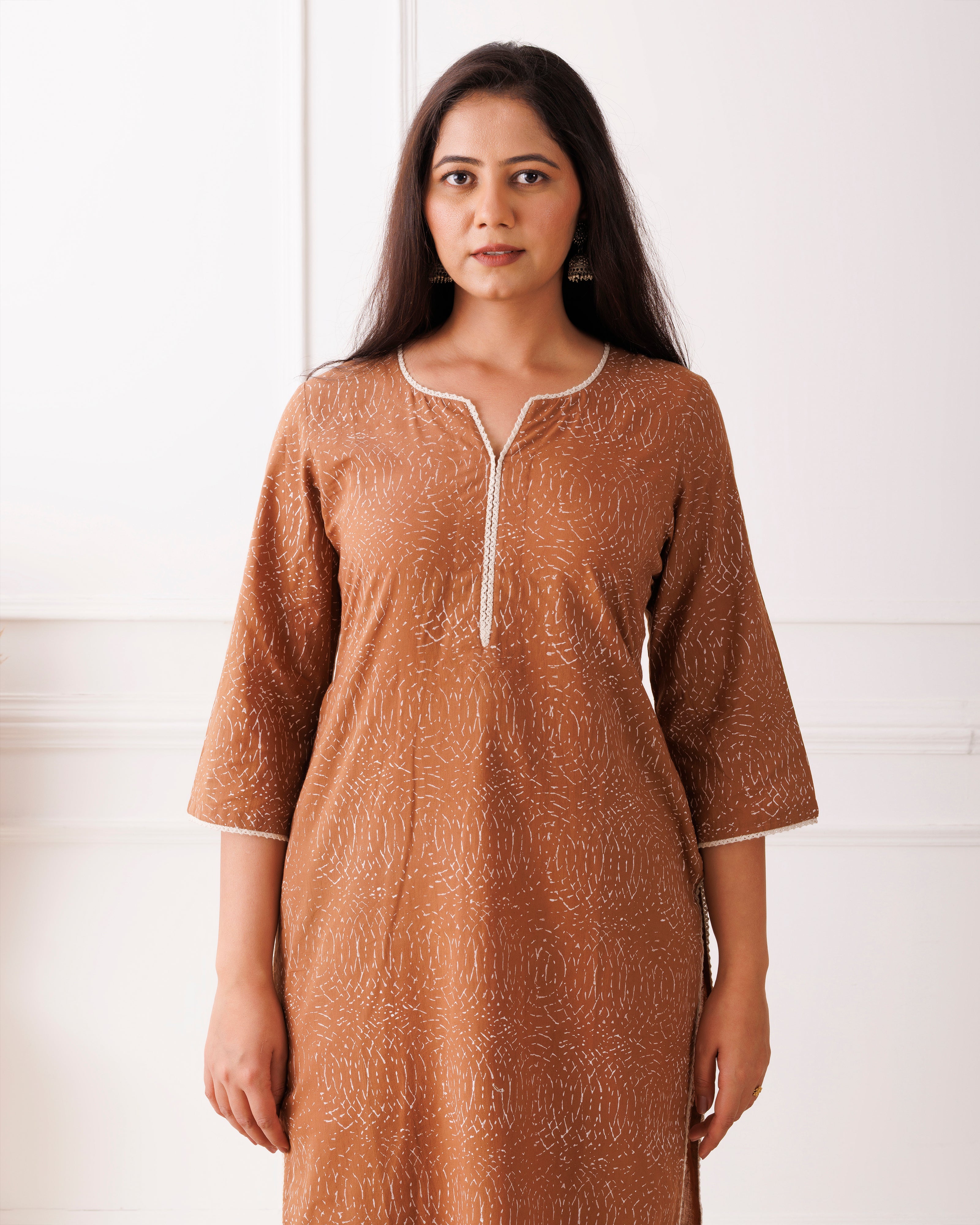 Brown Hand Block Printed Cotton Kurti
