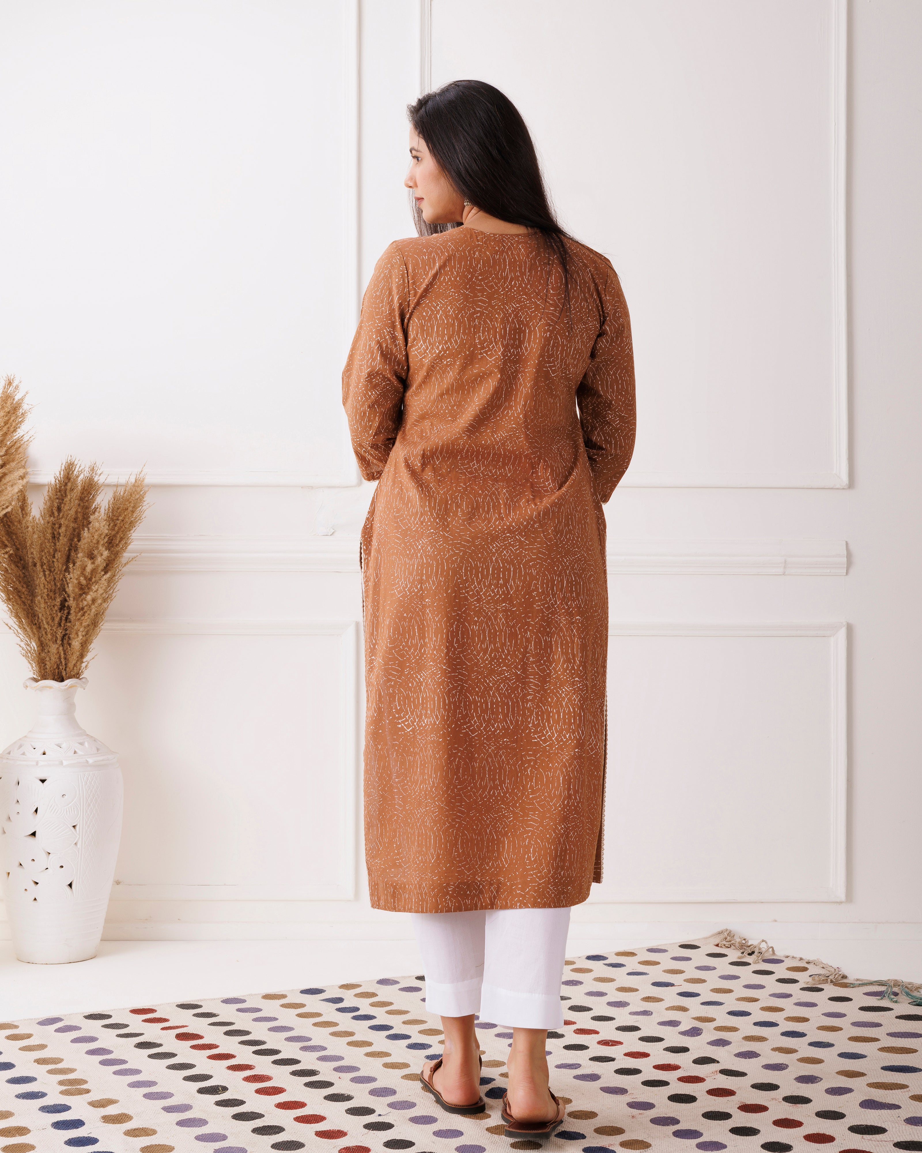 Brown Hand Block Printed Cotton Kurti