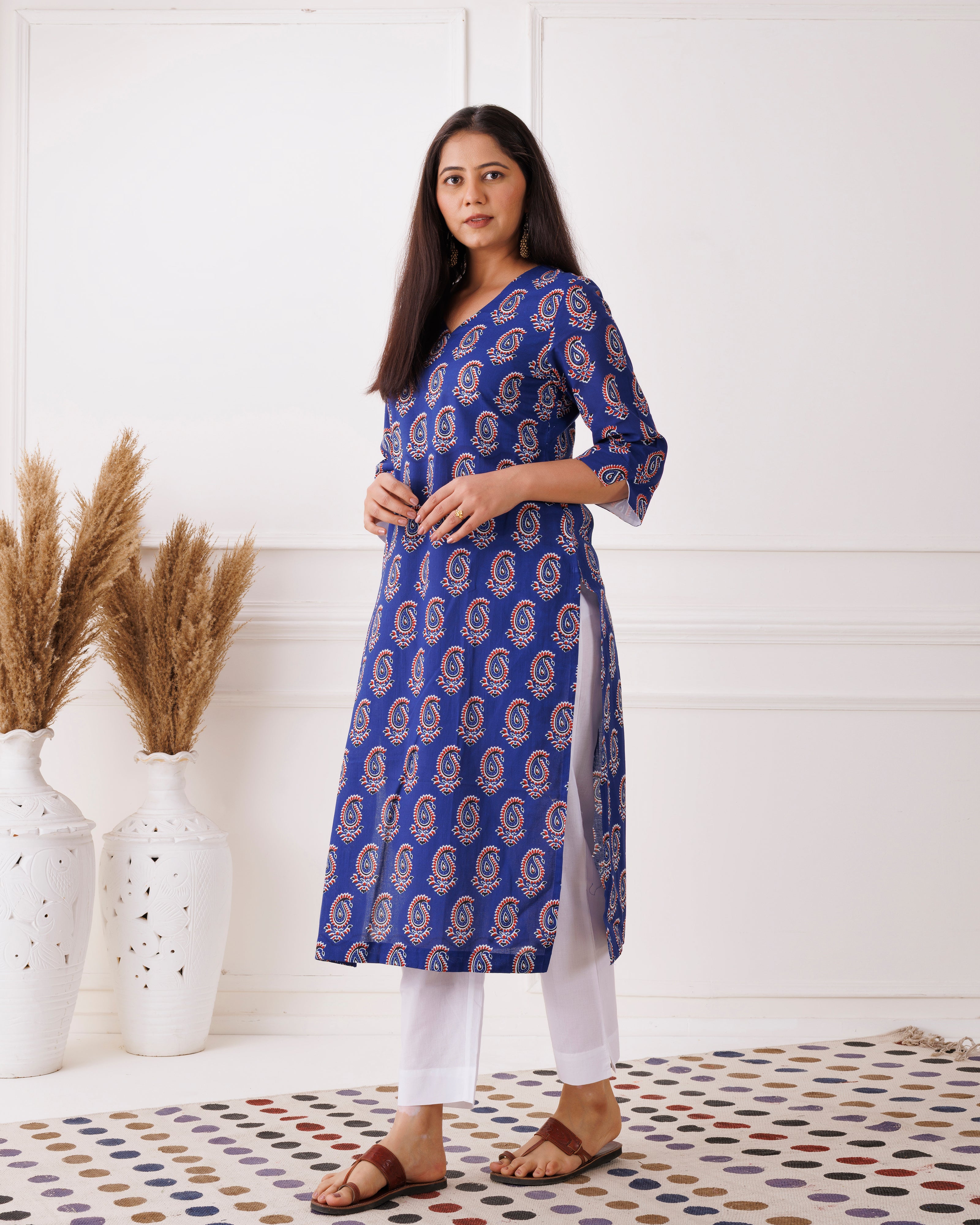 Royal Blue Paisley block Printed Cotton Kurti
