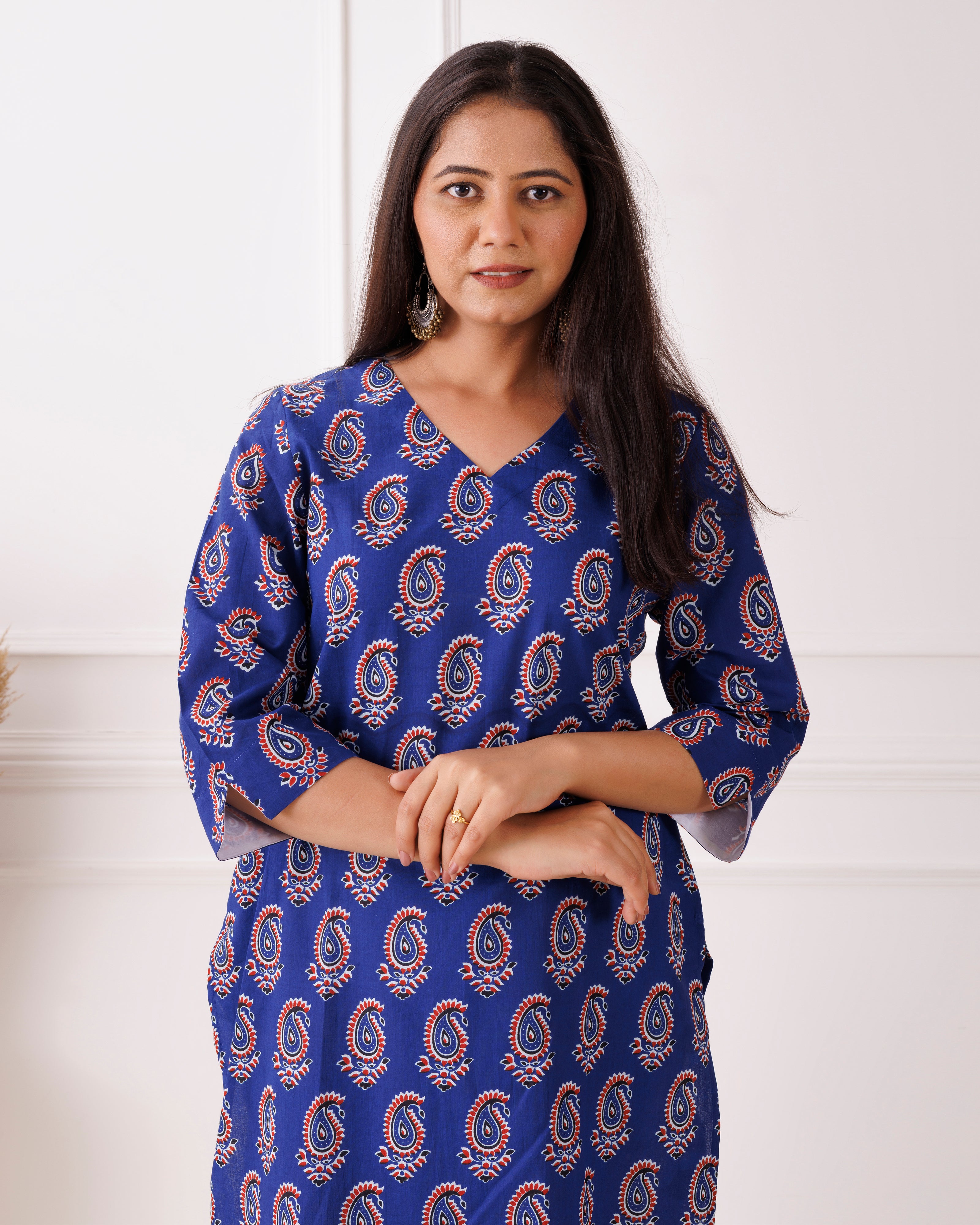 Royal Blue Paisley block Printed Cotton Kurti
