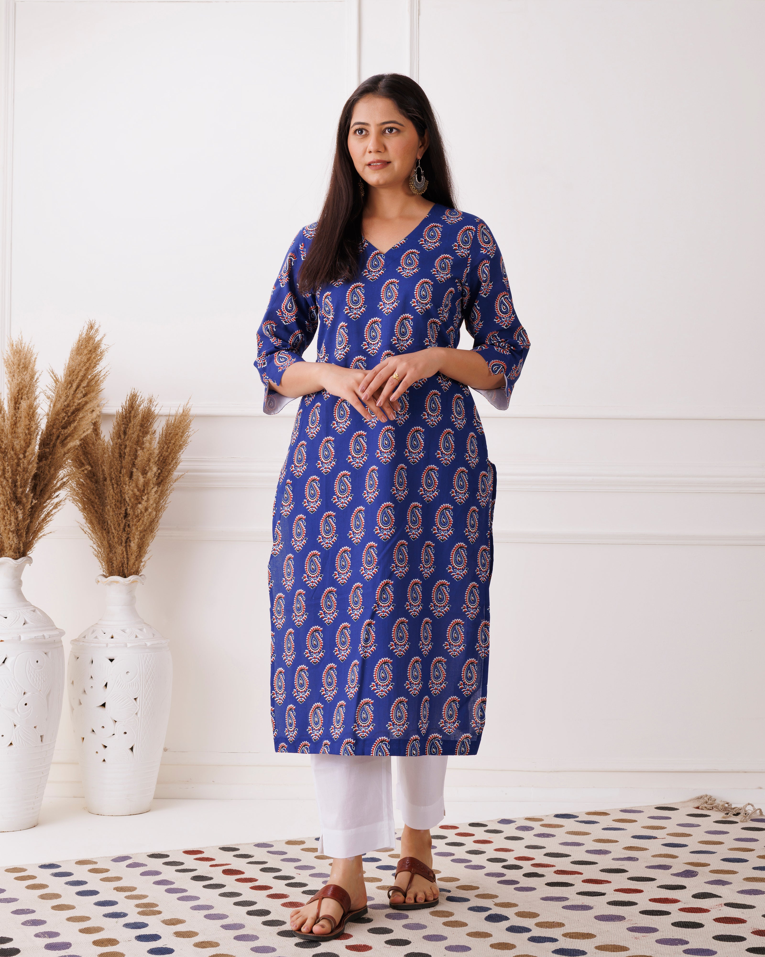 Royal Blue Paisley block Printed Cotton Kurti