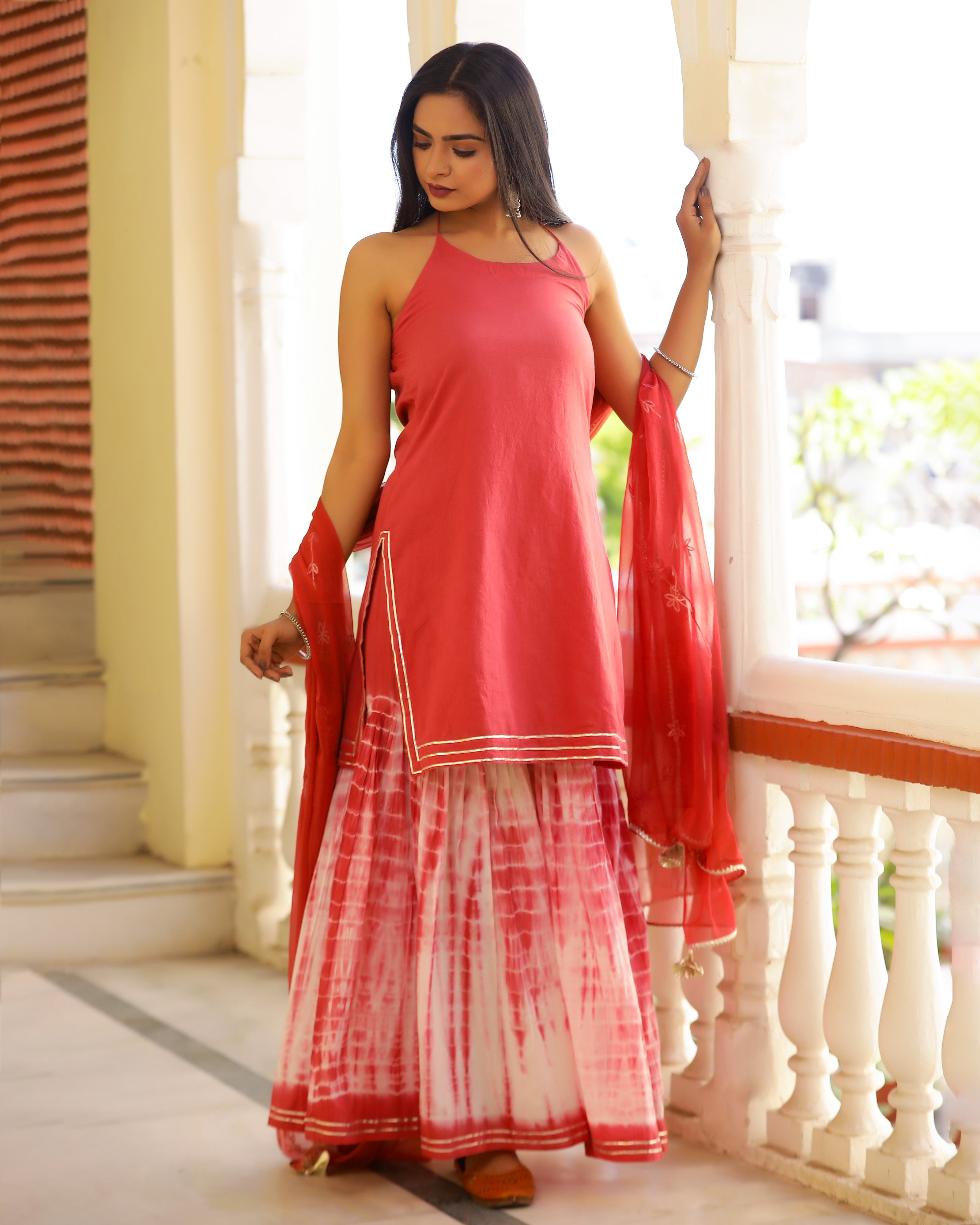 Red Gotapatti Sharara Set