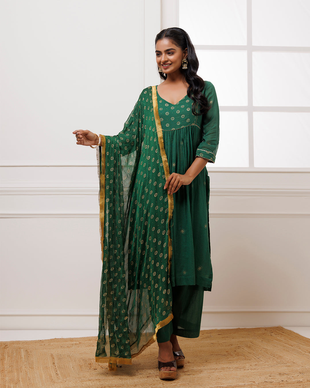 Green Rogan Print Suit Set