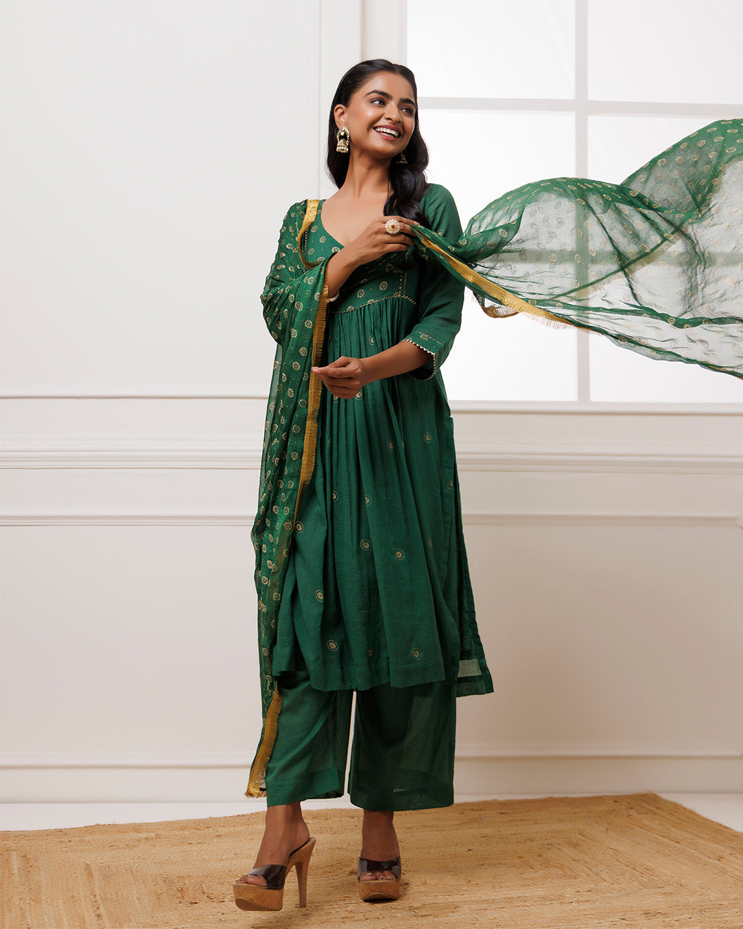 Green Rogan Print Suit Set