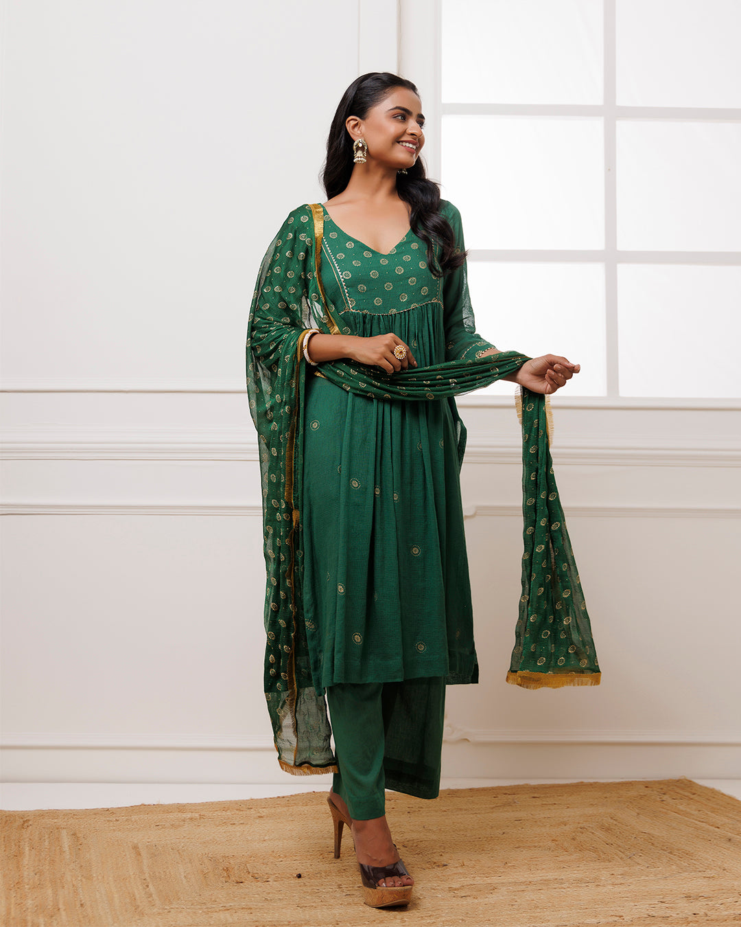 Green Rogan Print Suit Set