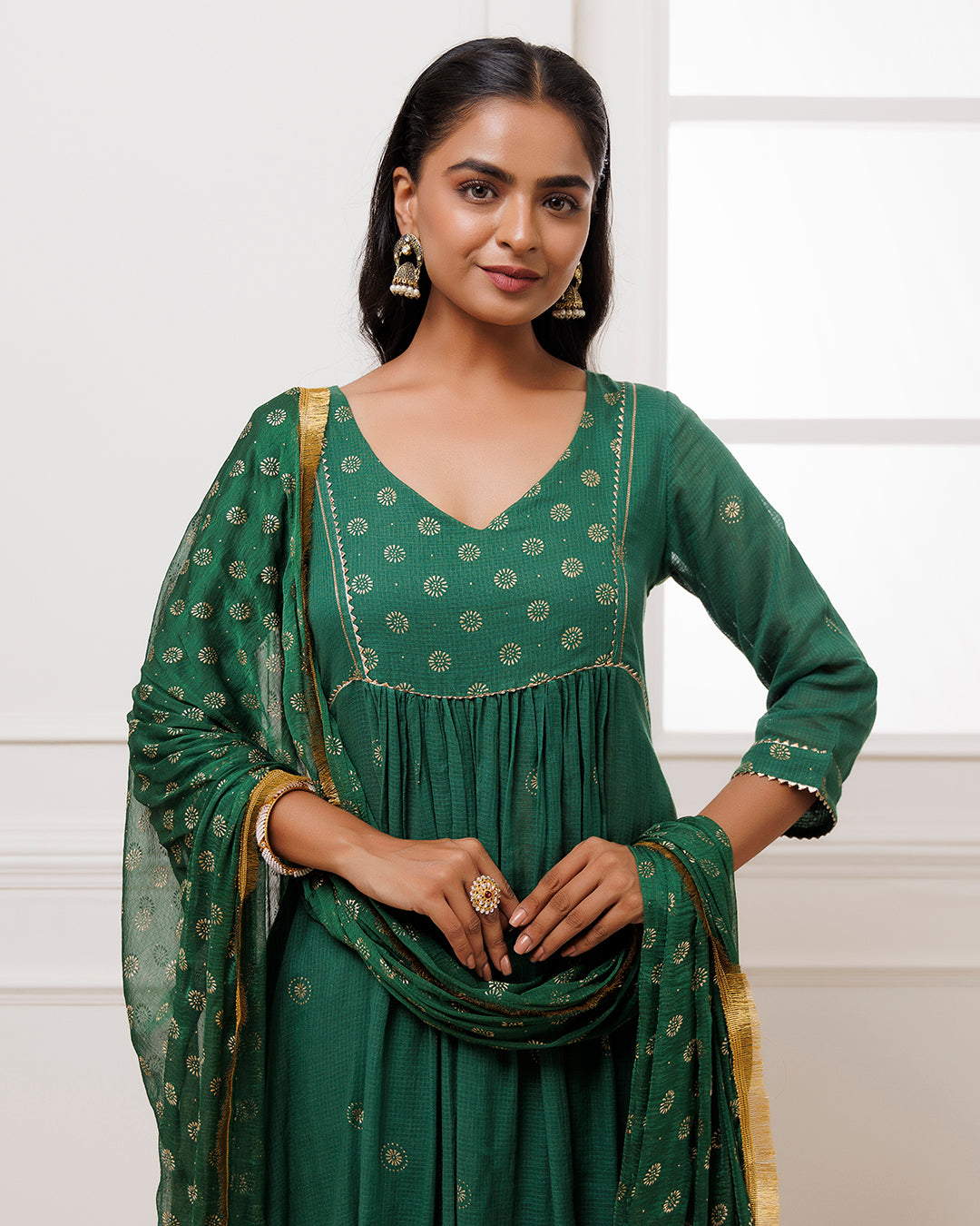 Green Rogan Print Suit Set