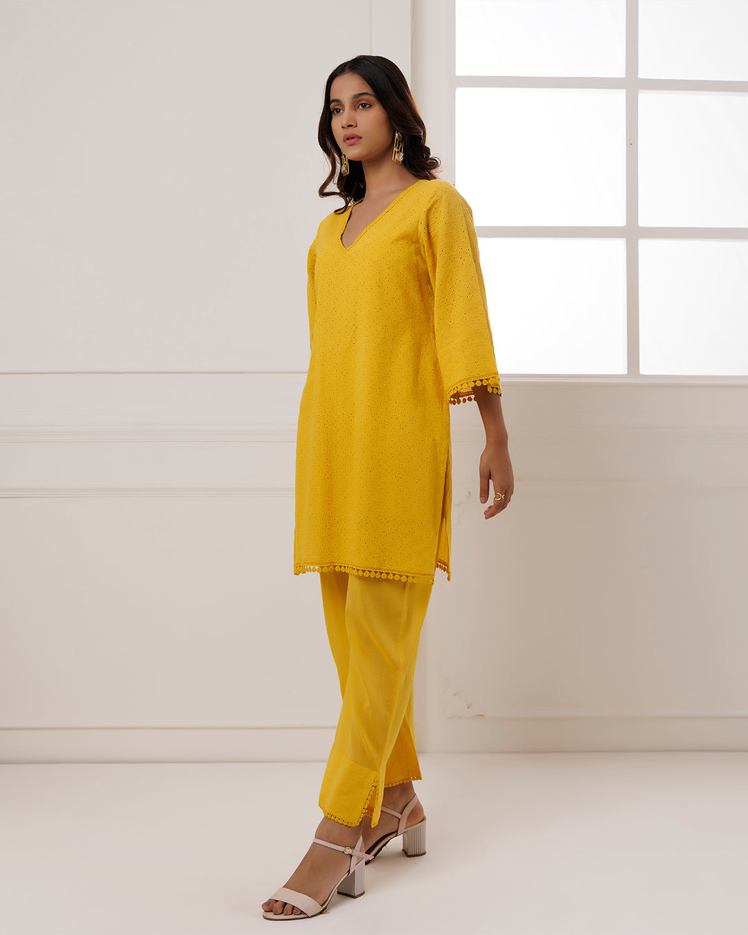Mustard Schiffli Kurta Set