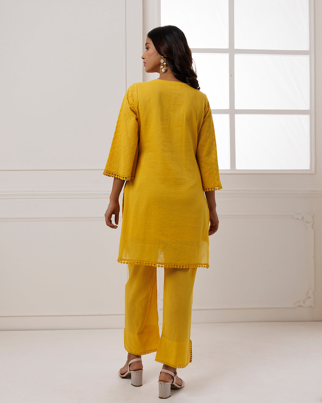 Mustard Schiffli Kurta Set