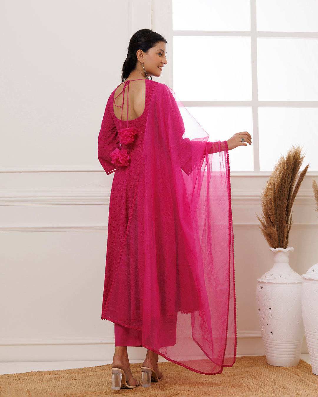 Pink Schiffili Cotton Anarkali Suit
