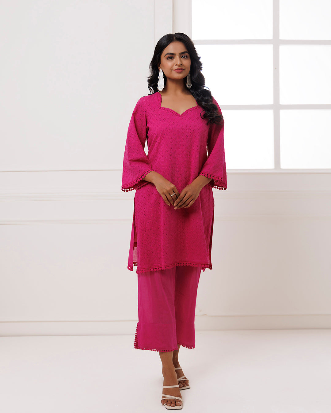 Pink Schiffli Kurta Set
