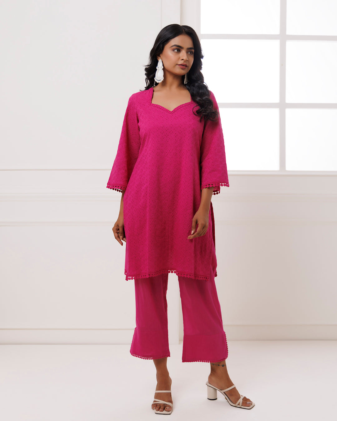 Pink Schiffli Kurta Set